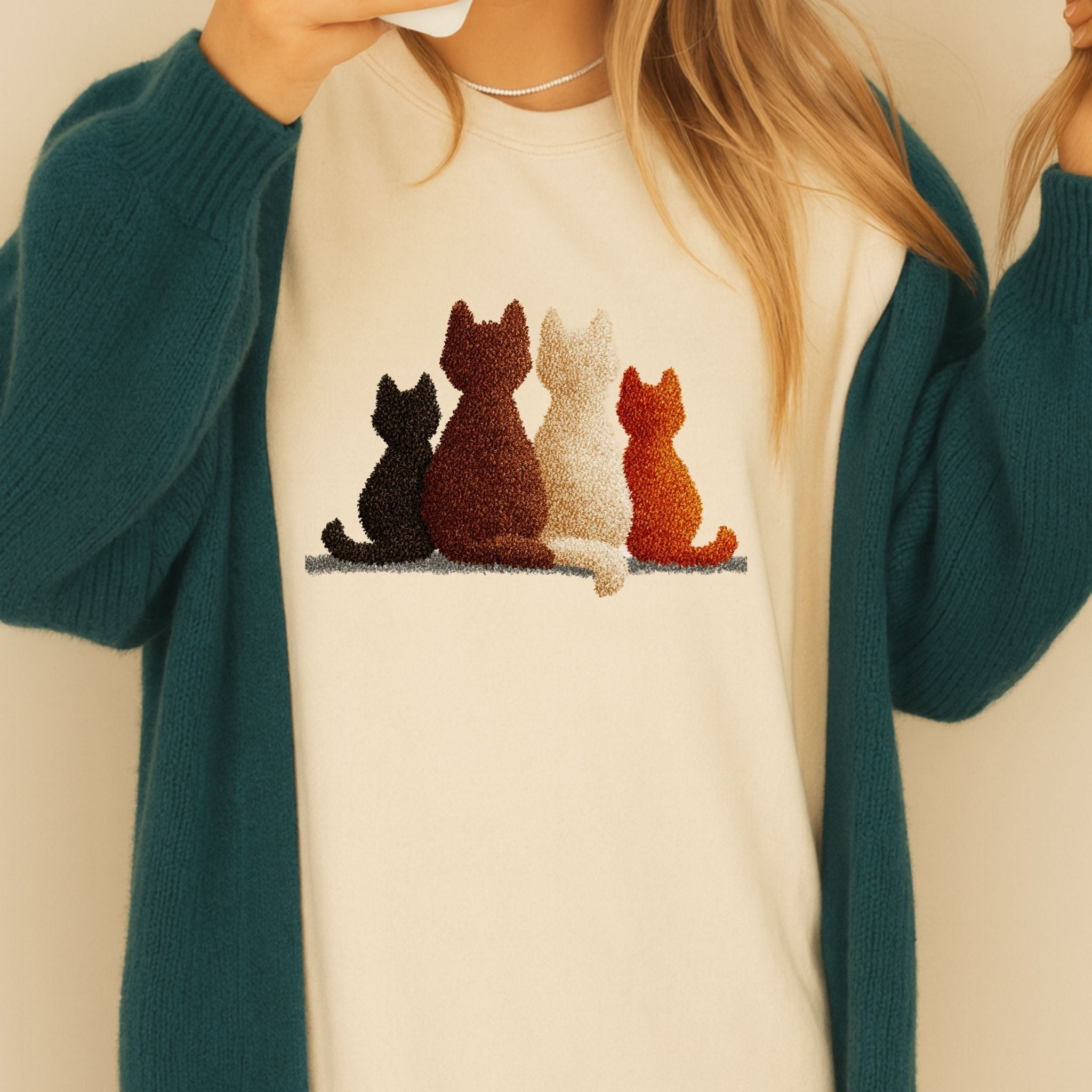 Cozy Cats Embroidered - Style Tee - shirt - Craig Michael Design
