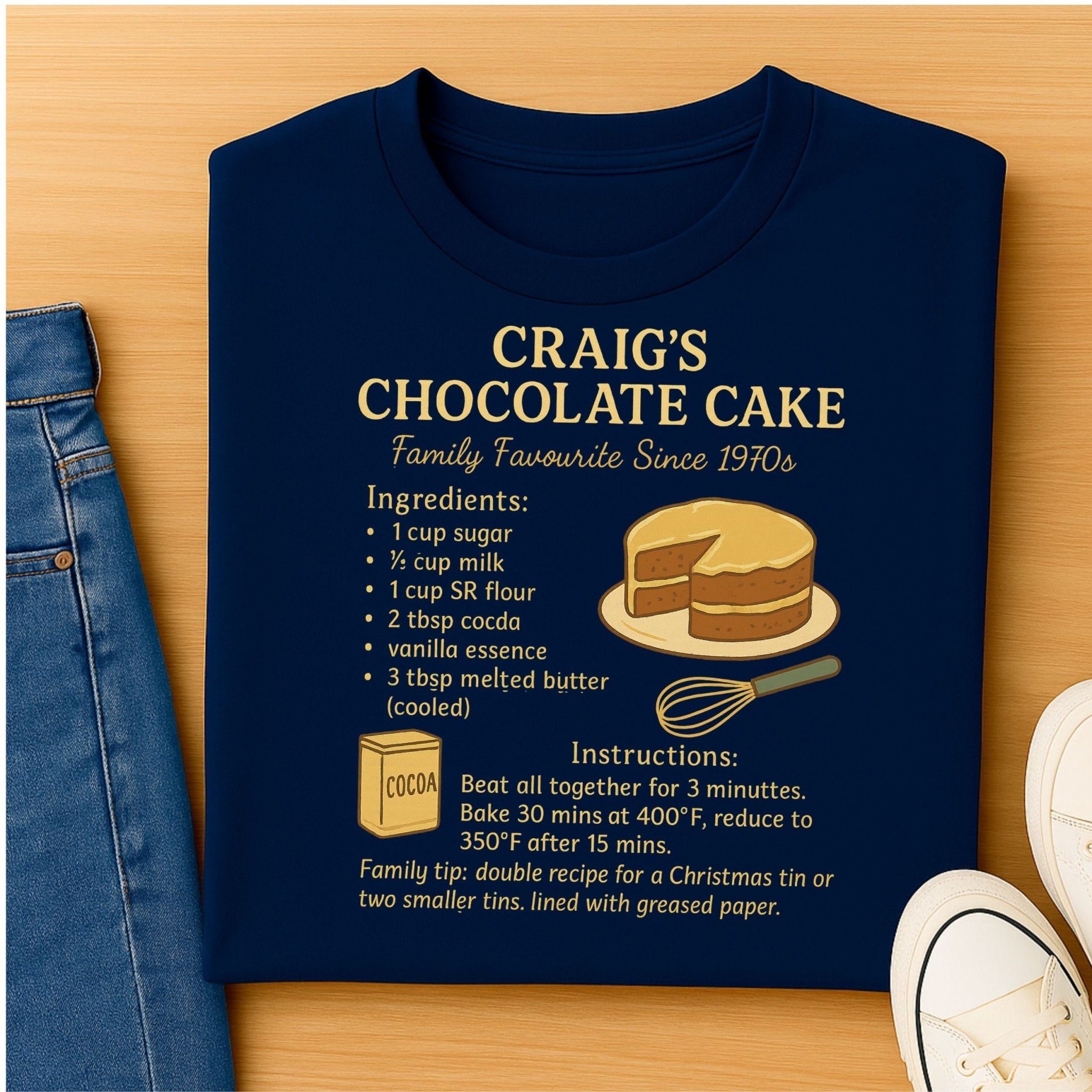 Craig’s Chocolate Cake Shirt, Vintage Recipe Card T-Shirt, Retro Baking Tee - Craig Michael Design