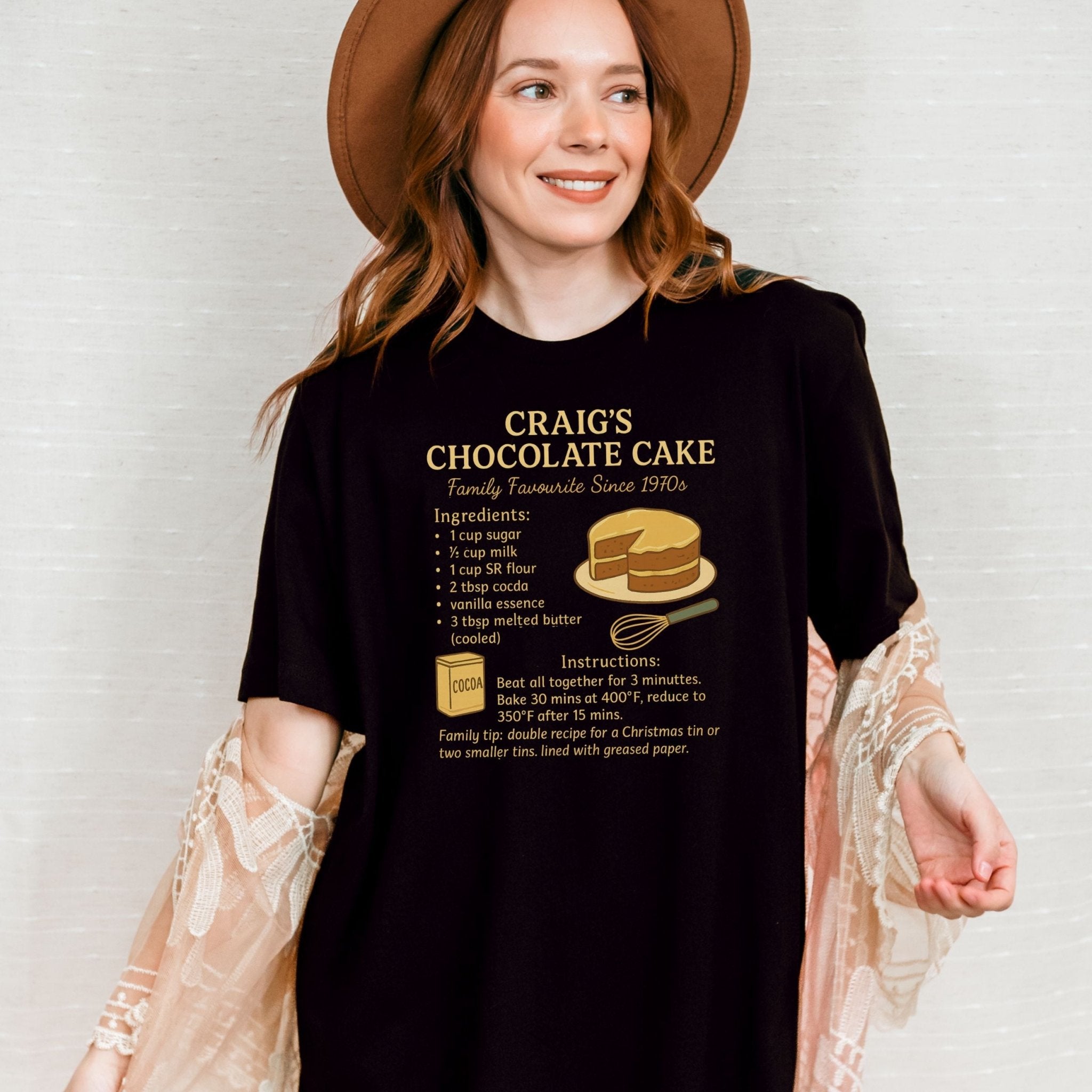 Craig’s Chocolate Cake Shirt, Vintage Recipe Card T-Shirt, Retro Baking Tee - Craig Michael Design