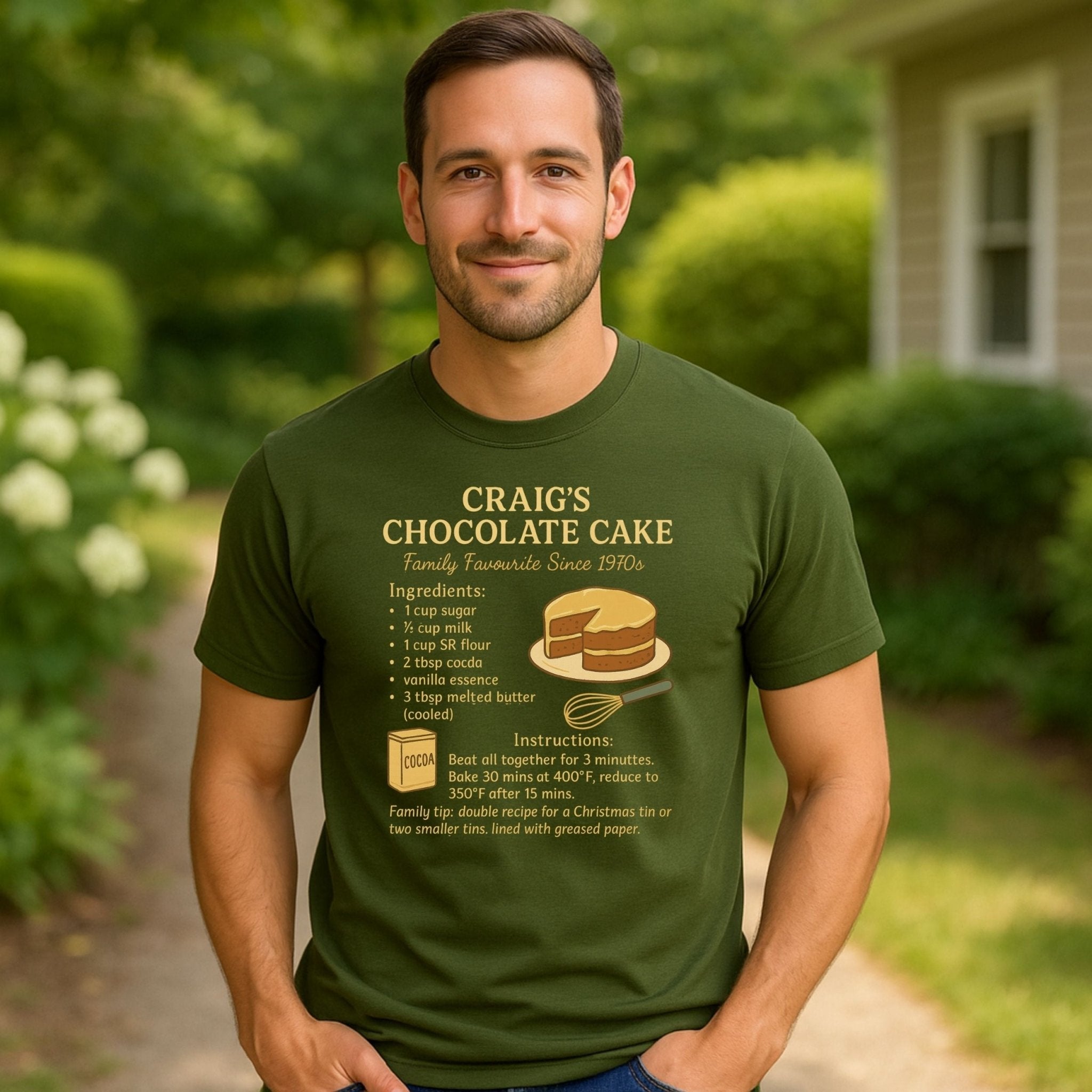 Craig’s Chocolate Cake Shirt, Vintage Recipe Card T-Shirt, Retro Baking Tee - Craig Michael Design