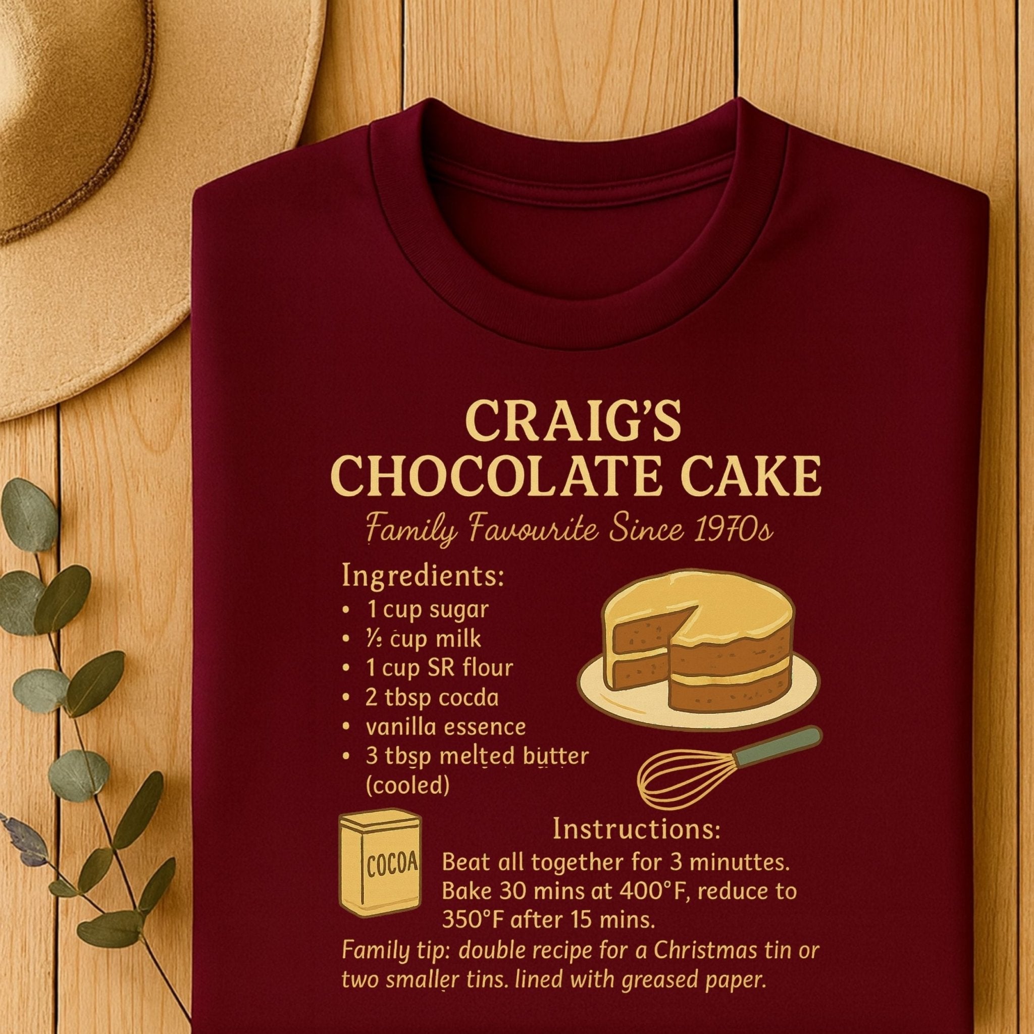 Craig’s Chocolate Cake Shirt, Vintage Recipe Card T-Shirt, Retro Baking Tee - Craig Michael Design