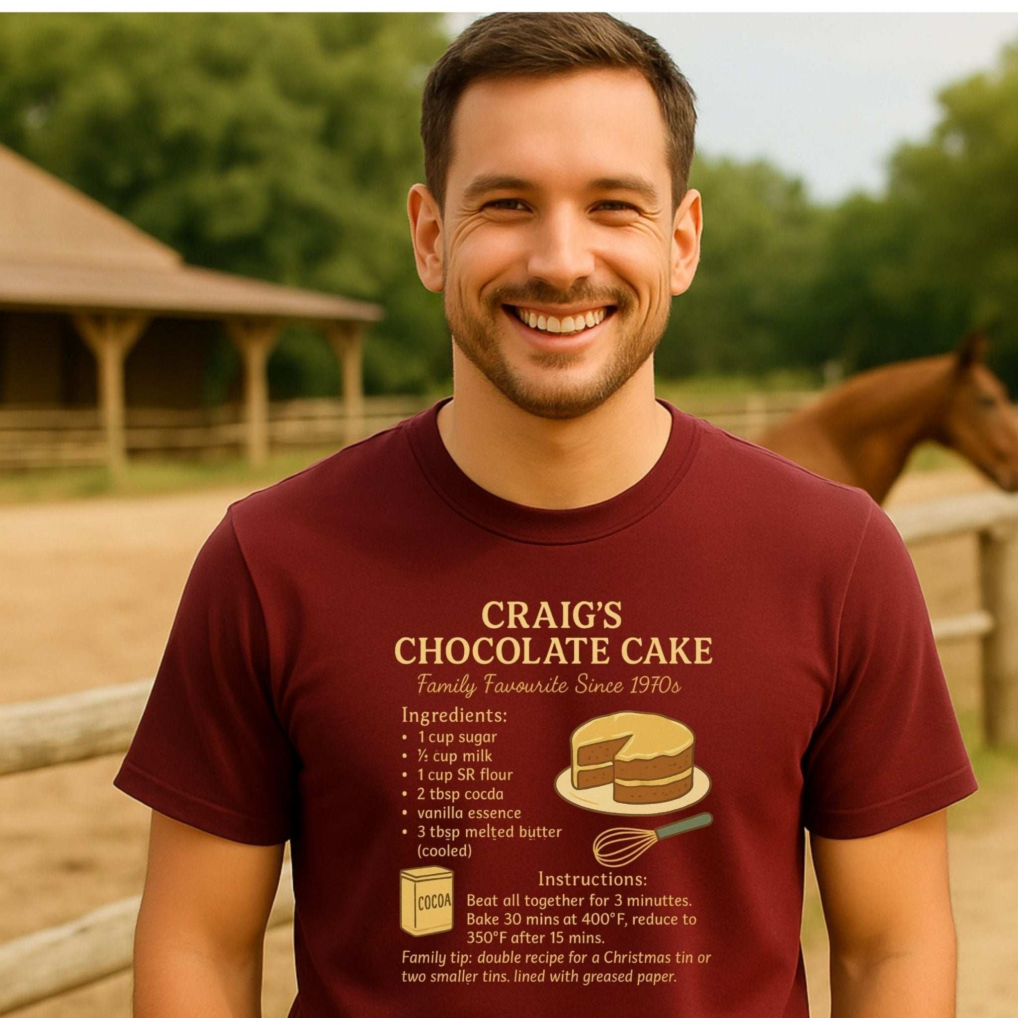 Craig’s Chocolate Cake Shirt, Vintage Recipe Card T-Shirt, Retro Baking Tee - Craig Michael Design