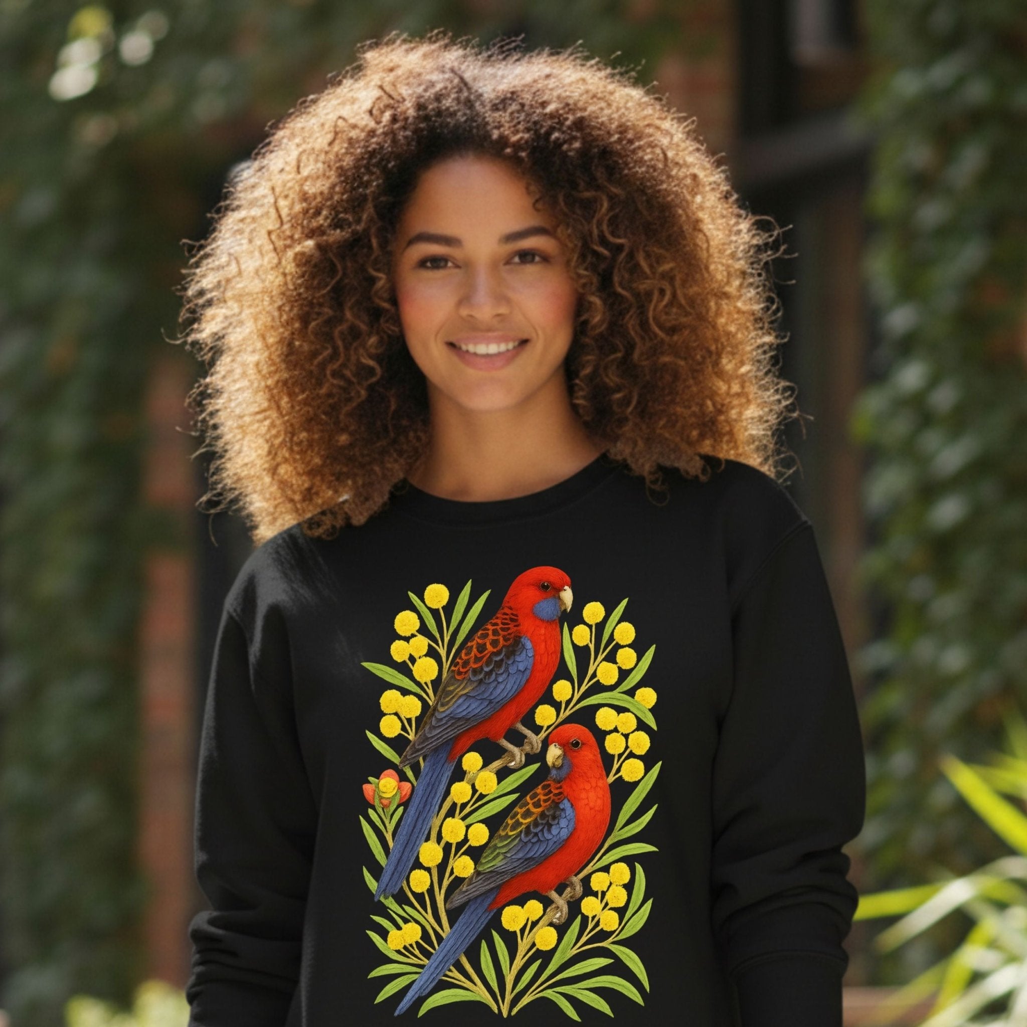 Crimson Rosella Sweatshirt – Parrot & Wattle Flower - Craig Michael Design