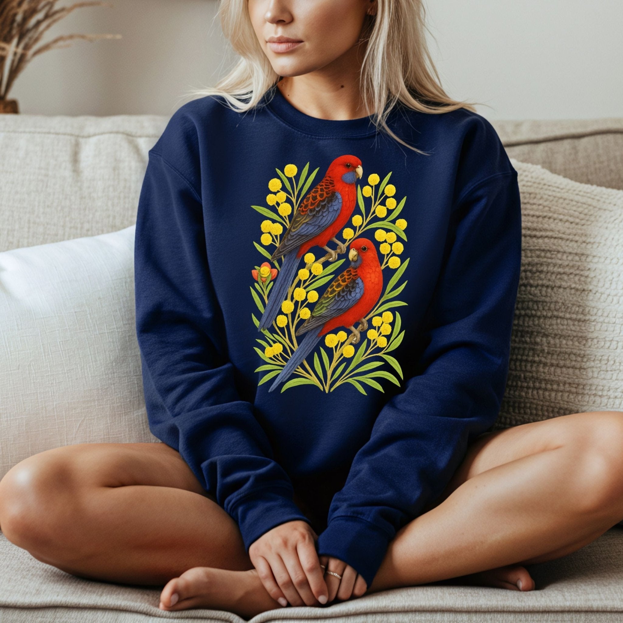 Crimson Rosella Sweatshirt – Parrot & Wattle Flower - Craig Michael Design