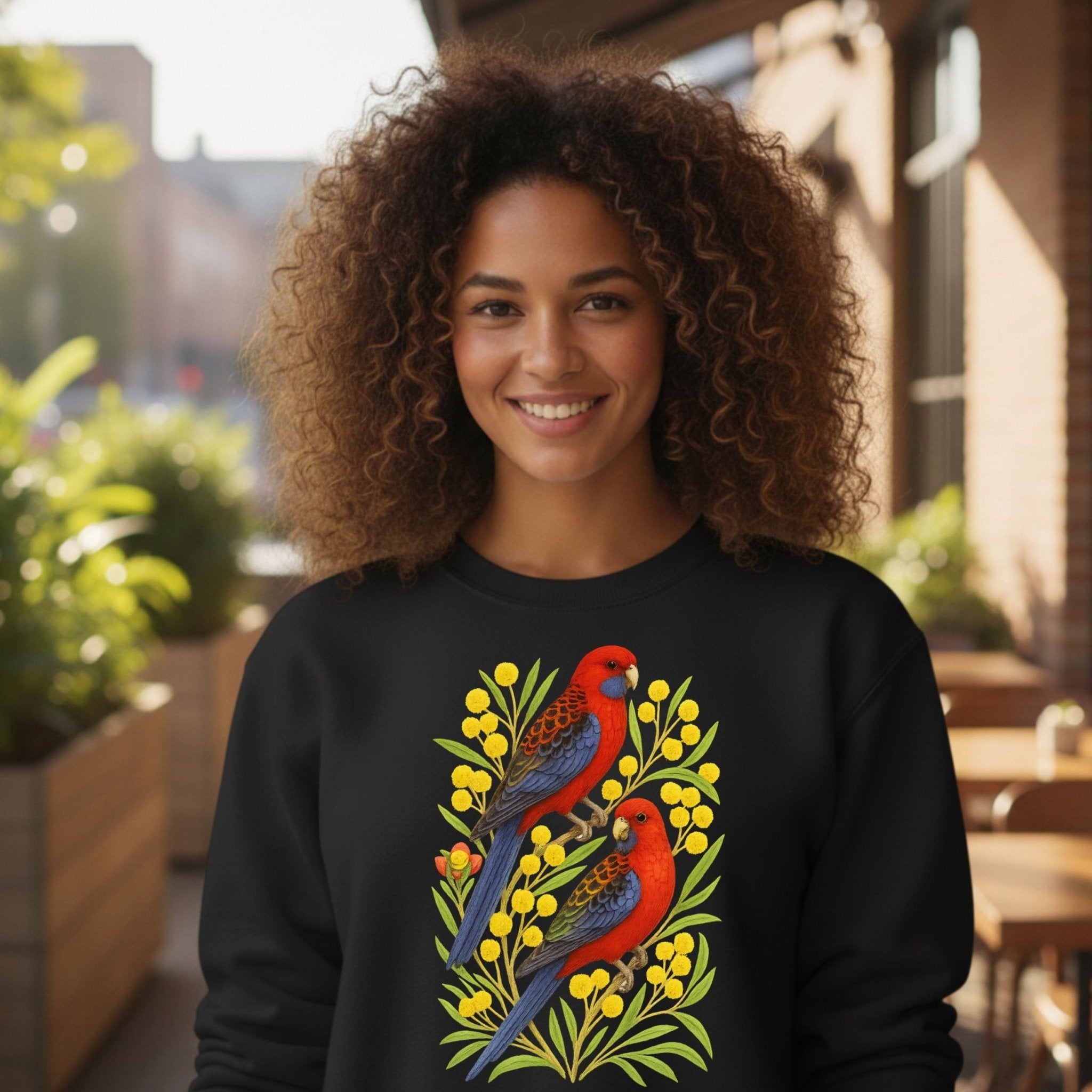 Crimson Rosella Sweatshirt – Parrot & Wattle Flower - Craig Michael Design