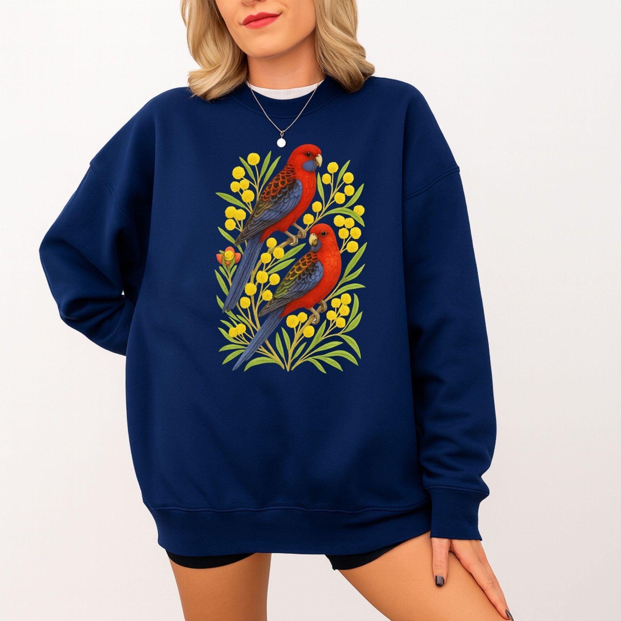 Crimson Rosella Sweatshirt – Parrot & Wattle Flower - Craig Michael Design