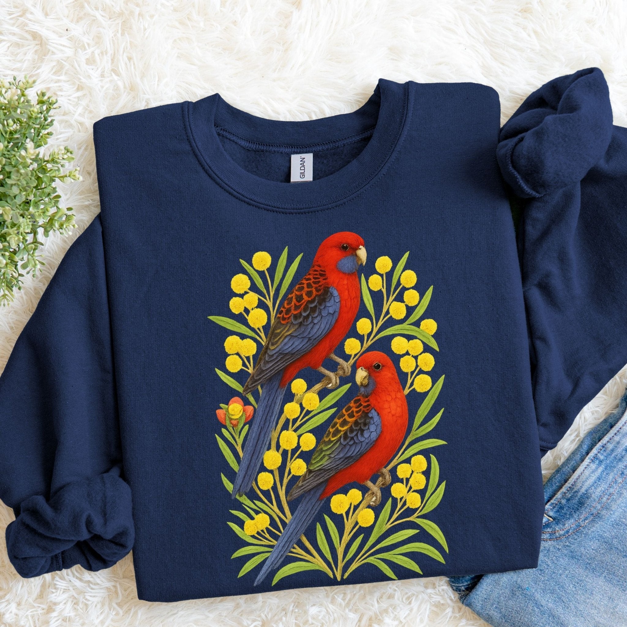 Crimson Rosella Sweatshirt – Parrot & Wattle Flower - Craig Michael Design