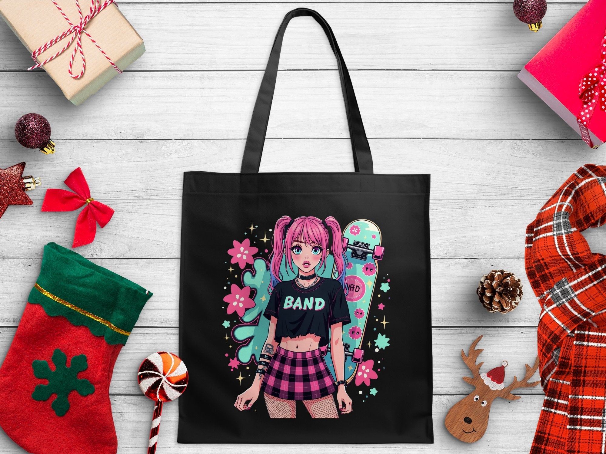 Cute Anime Girl Tote Bag, Pink Hair Cartoon Character, Trendy Graphic Design, Durable Shopping Bag, Ideal Gift for Anime Lovers - Craig Michael Design
