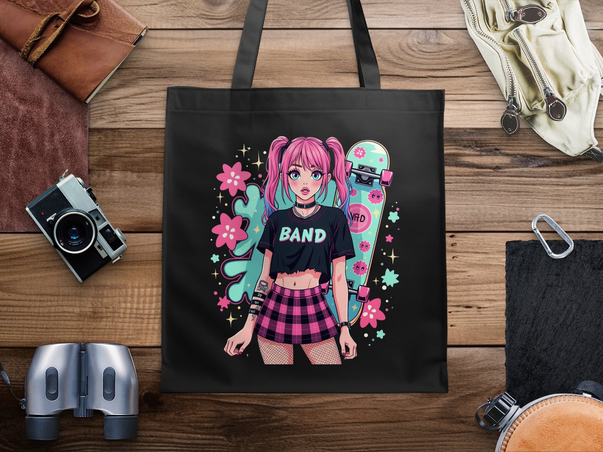 Cute Anime Girl Tote Bag, Pink Hair Cartoon Character, Trendy Graphic Design, Durable Shopping Bag, Ideal Gift for Anime Lovers - Craig Michael Design
