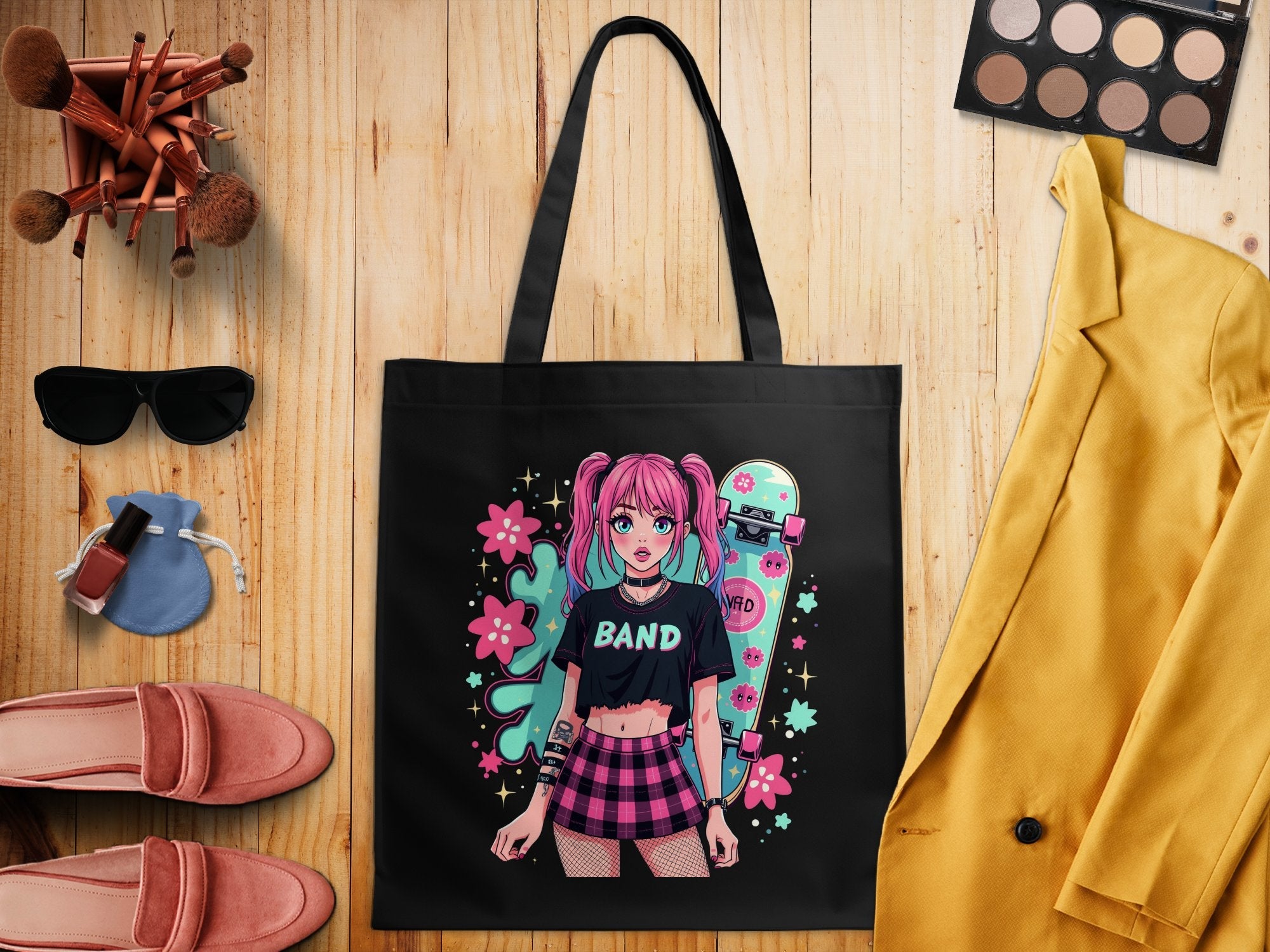 Cute Anime Girl Tote Bag, Pink Hair Cartoon Character, Trendy Graphic Design, Durable Shopping Bag, Ideal Gift for Anime Lovers - Craig Michael Design