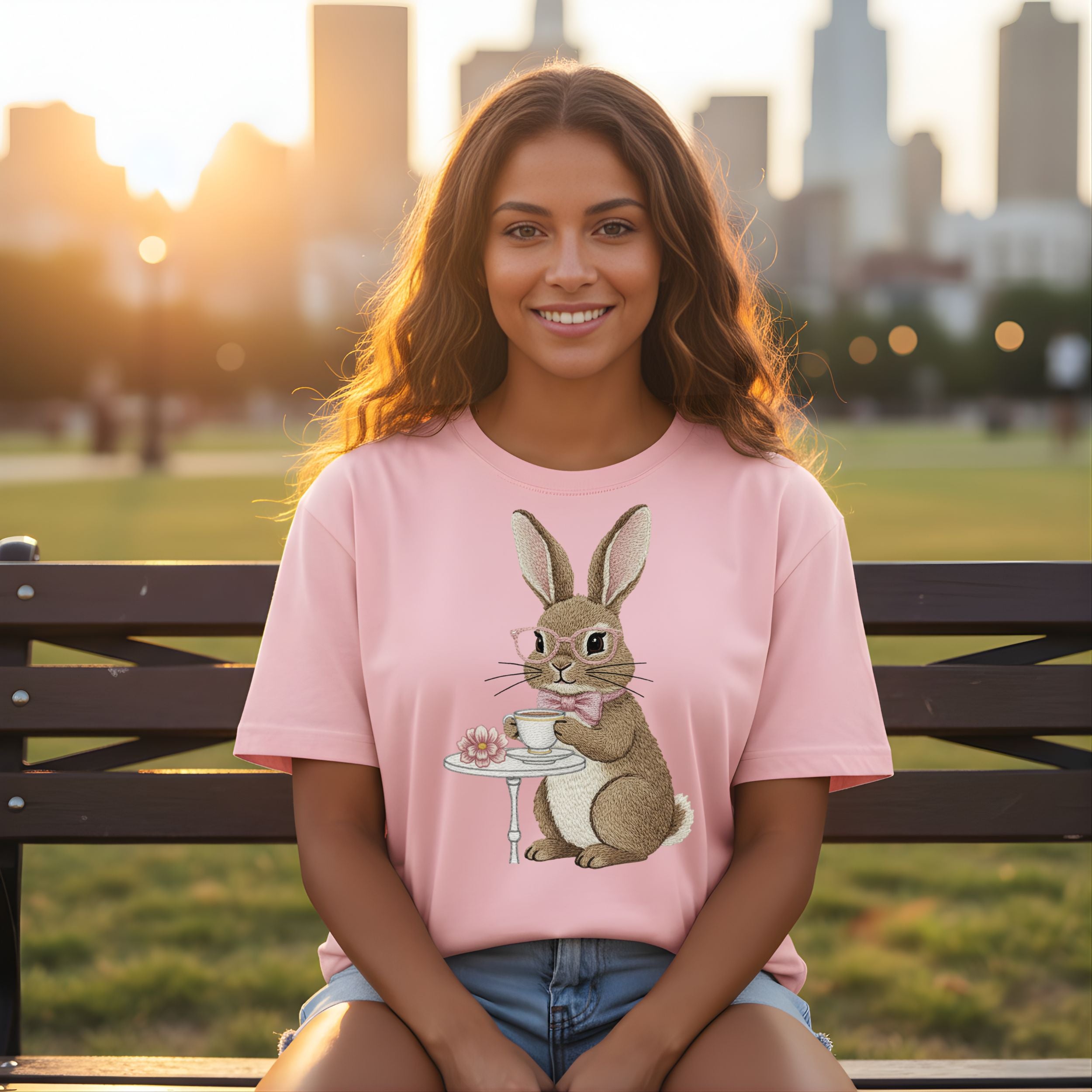 Cute Bunny With Tea Design Shirt Women T-Shirt
