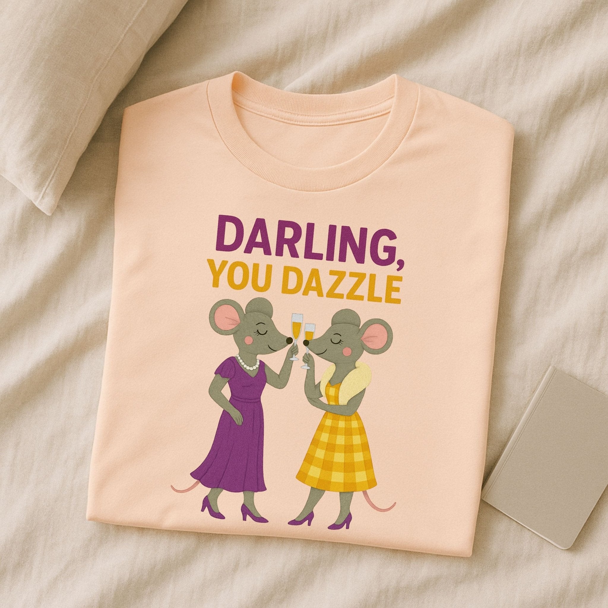 Darling You Dazzle Elegant Mice Toasting Champagne T-Shirt - Craig Michael Design
