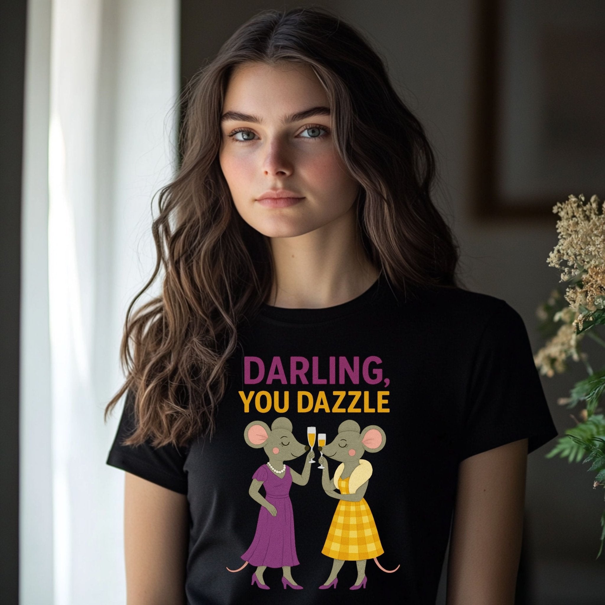 Darling You Dazzle Elegant Mice Toasting Champagne T-Shirt - Craig Michael Design