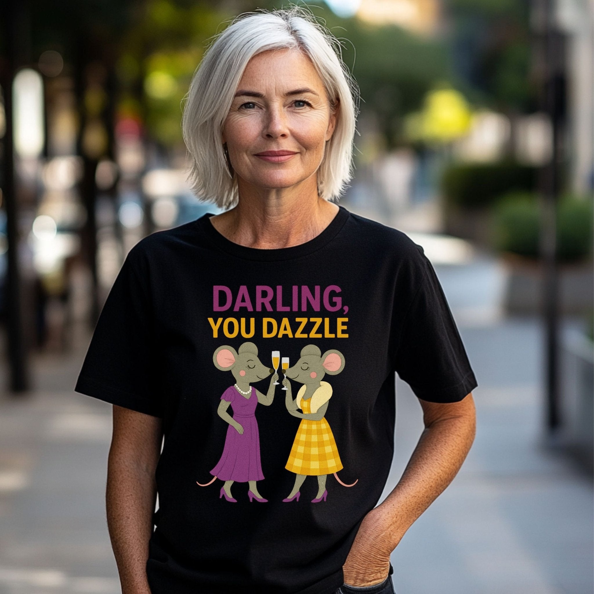 Darling You Dazzle Elegant Mice Toasting Champagne T-Shirt - Craig Michael Design