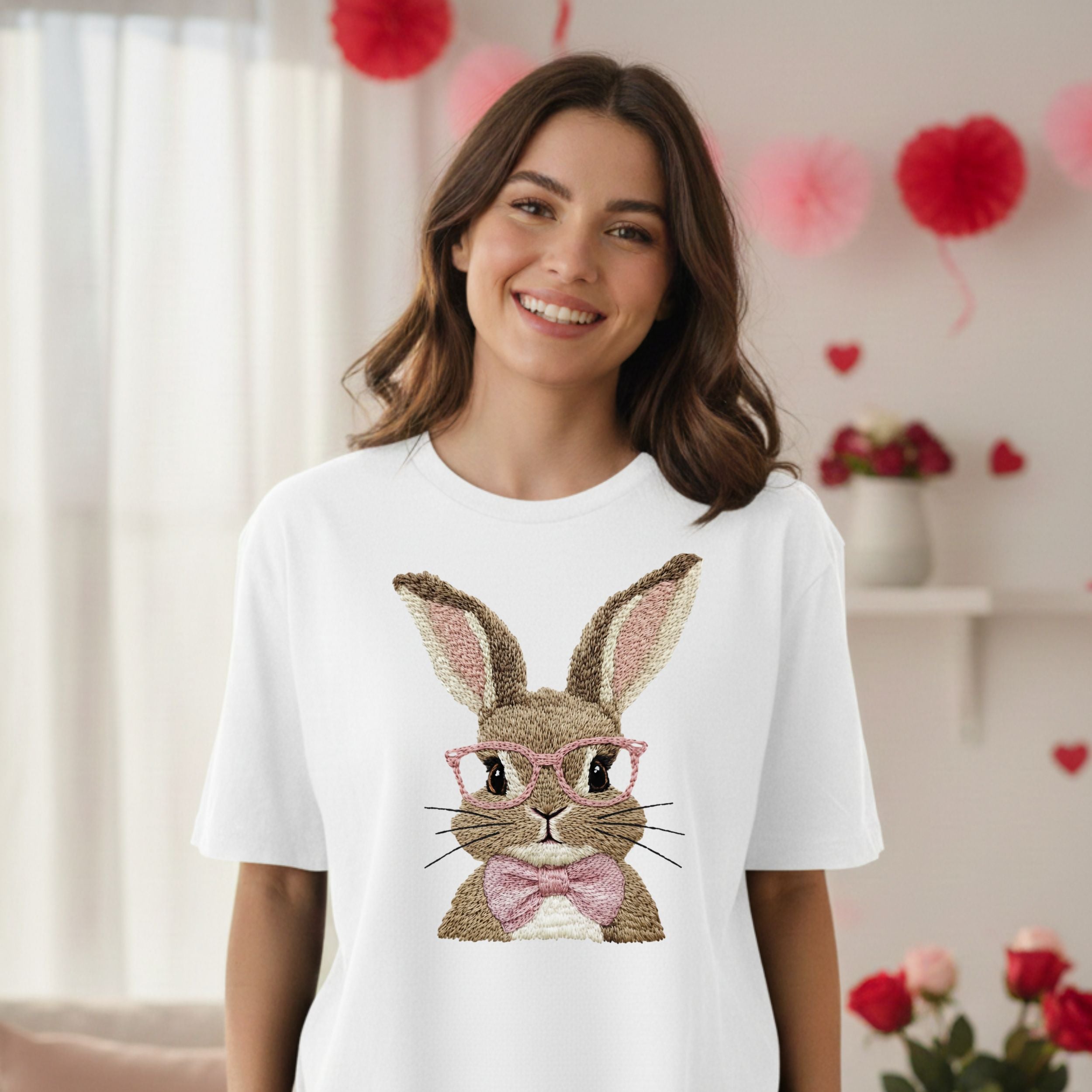 Cute Bunny with Glasses and Bow Women's T-Shirt
