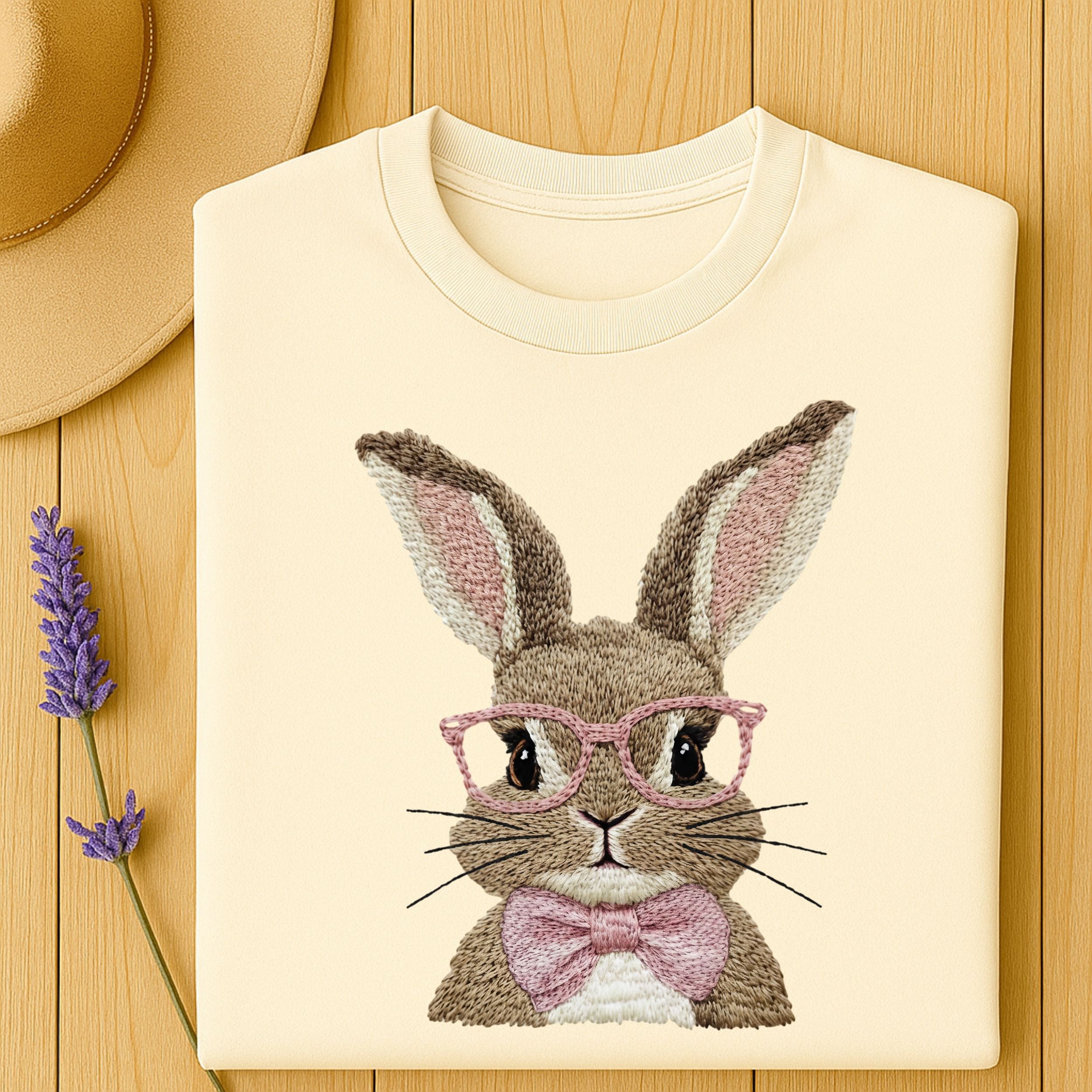Cute Rabbit with Glasses and Pink Bow Print Shirt
