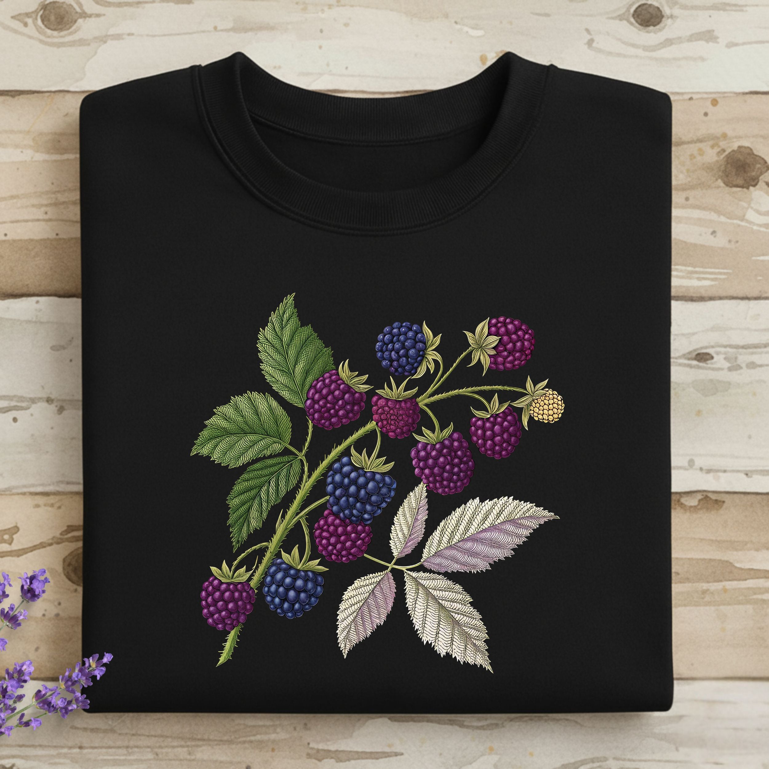 Black Sweatshirt with Embroidered Berries Design