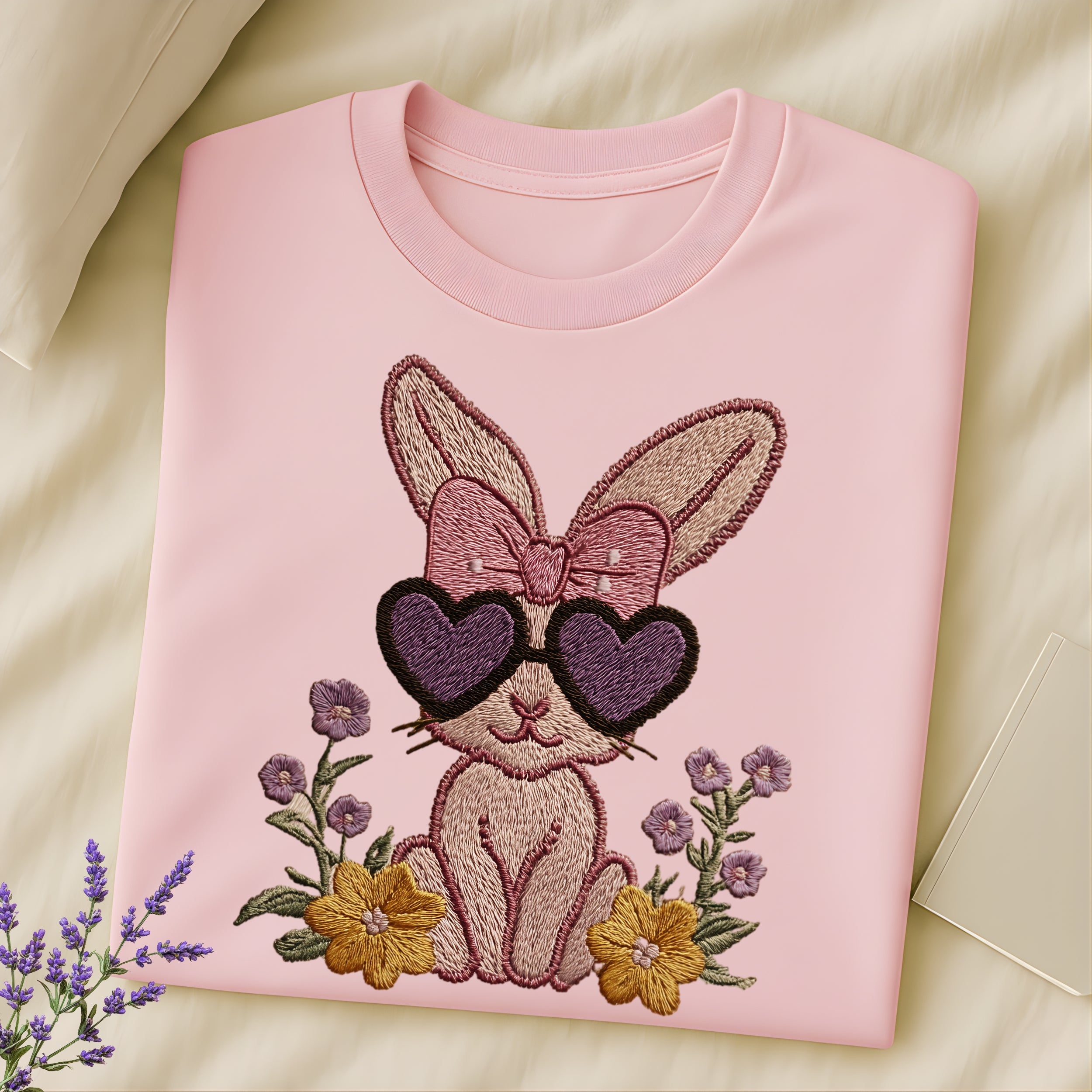 Cute Bunny with Sunglasses Embroidered T-shirt
