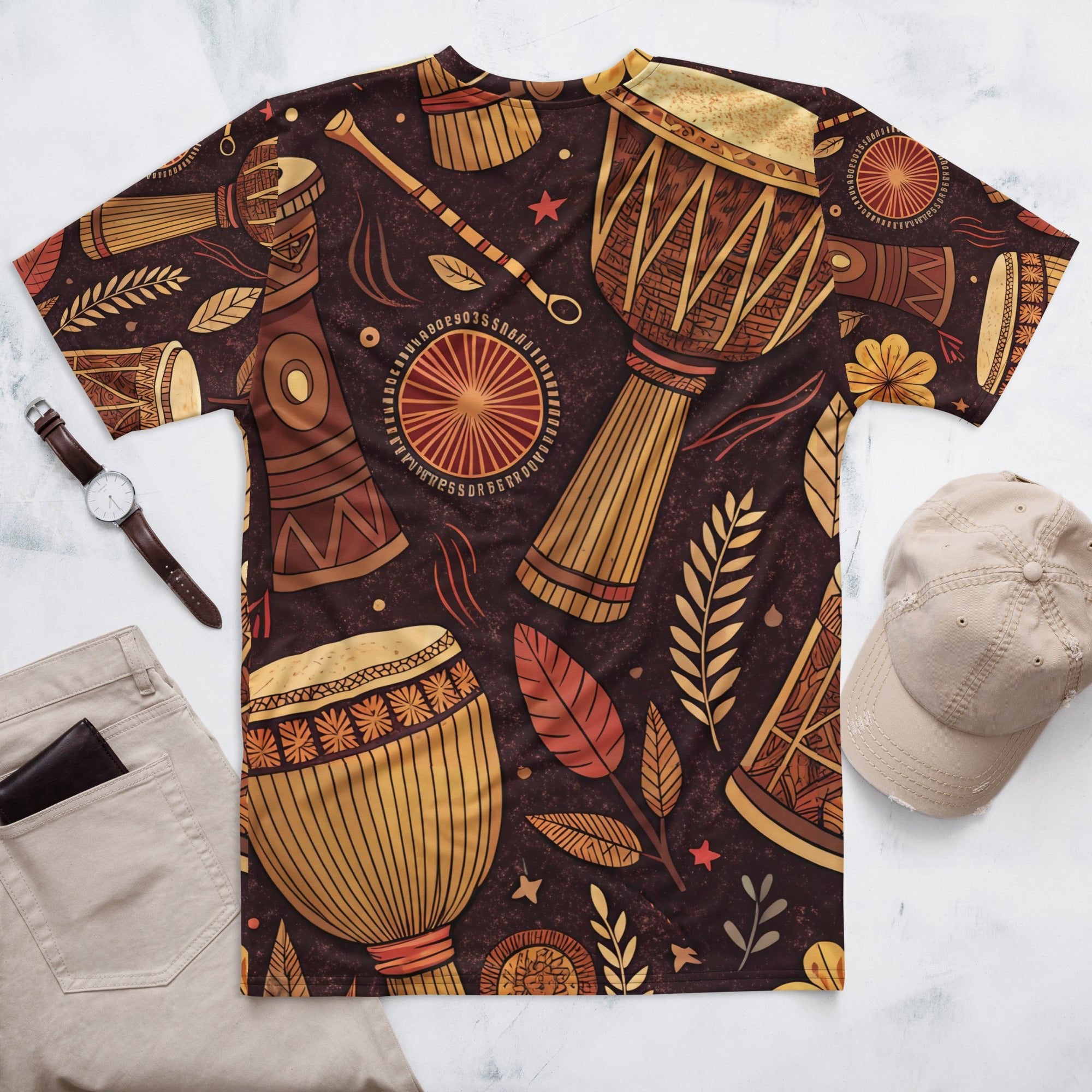Earthy Drum Rhythms All - Over Print T-Shirt – Tribal Percussion & Nature Design - Craig Michael Design