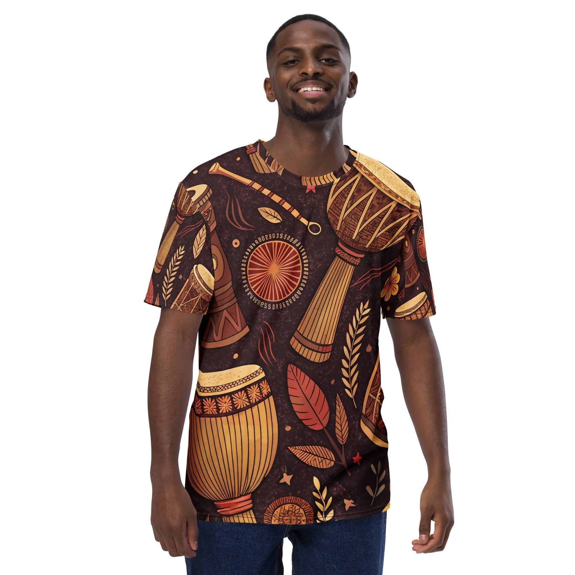Earthy Drum Rhythms All - Over Print T-Shirt – Tribal Percussion & Nature Design - Craig Michael Design