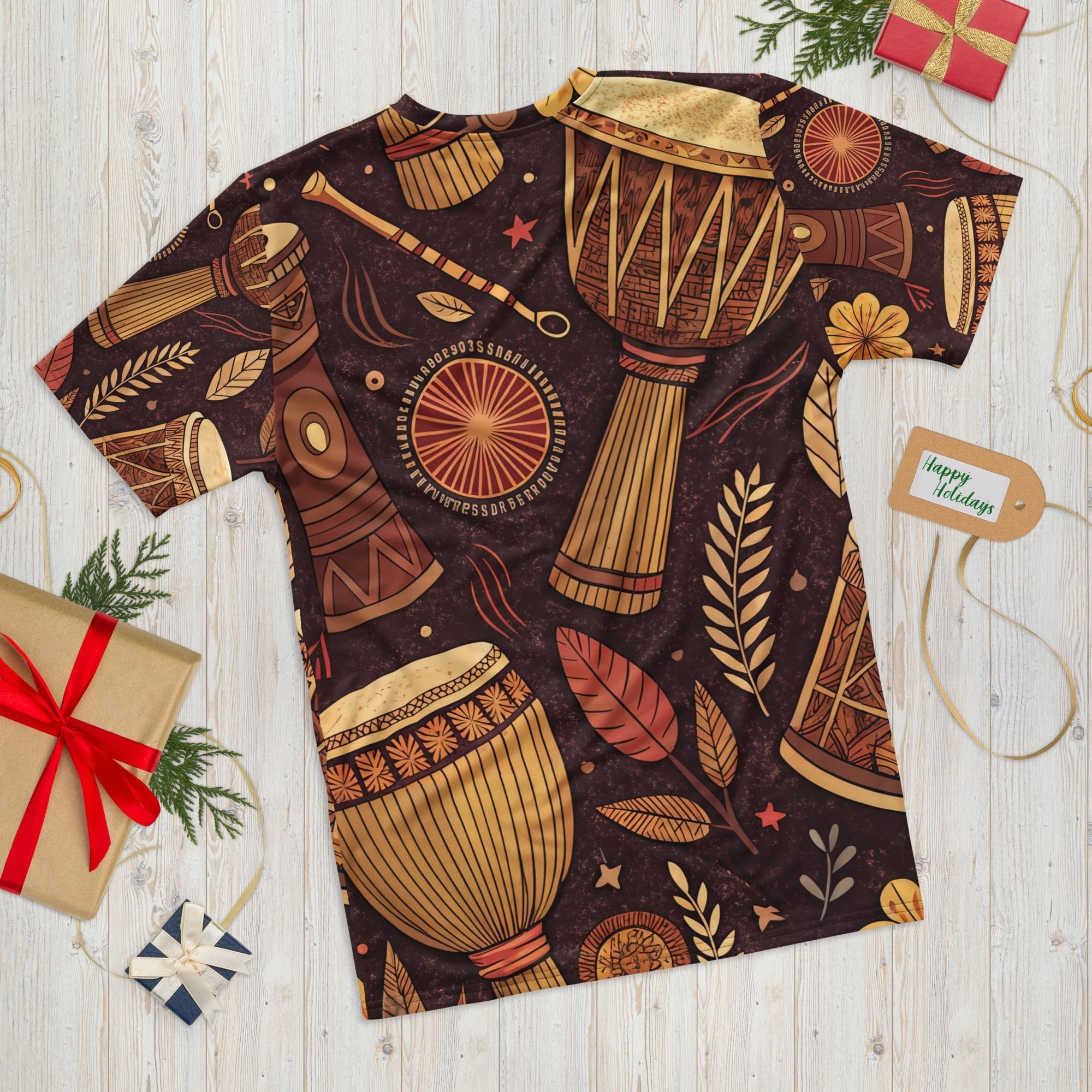 Earthy Drum Rhythms All - Over Print T-Shirt – Tribal Percussion & Nature Design - Craig Michael Design