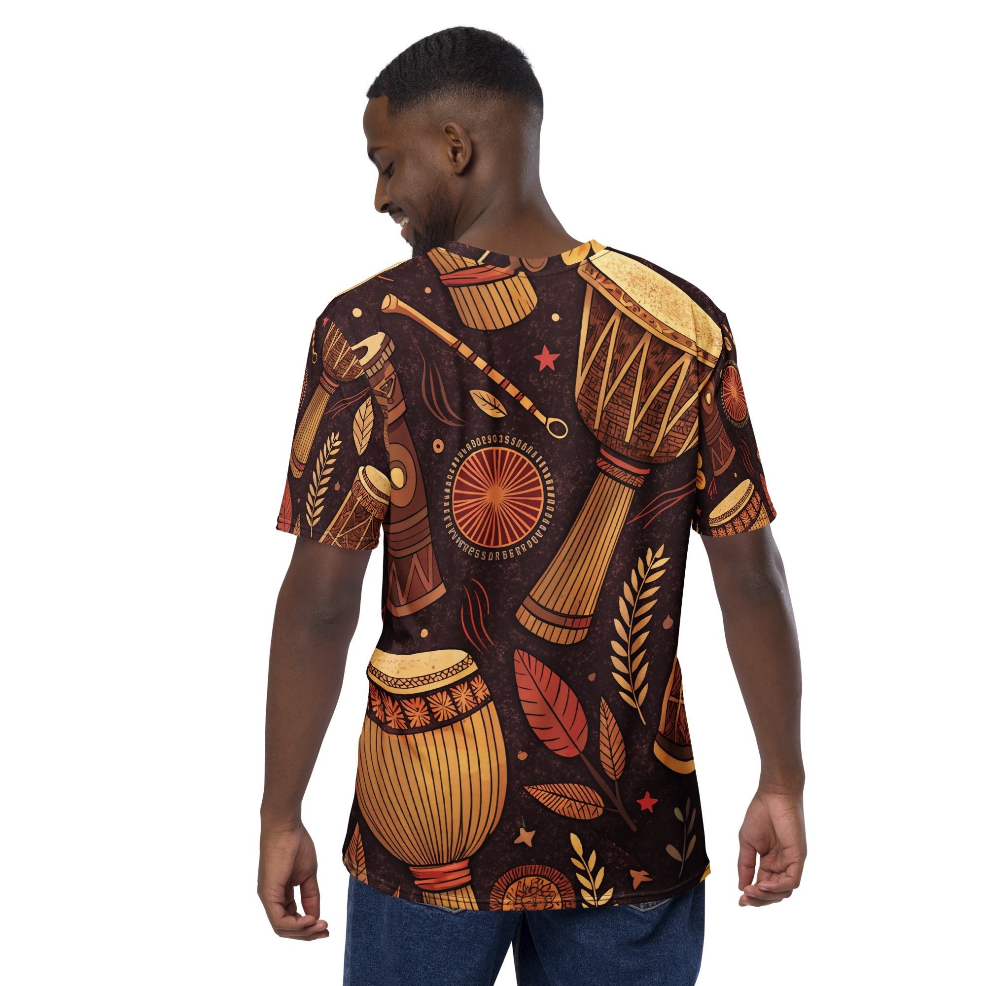 Earthy Drum Rhythms All - Over Print T-Shirt – Tribal Percussion & Nature Design - Craig Michael Design