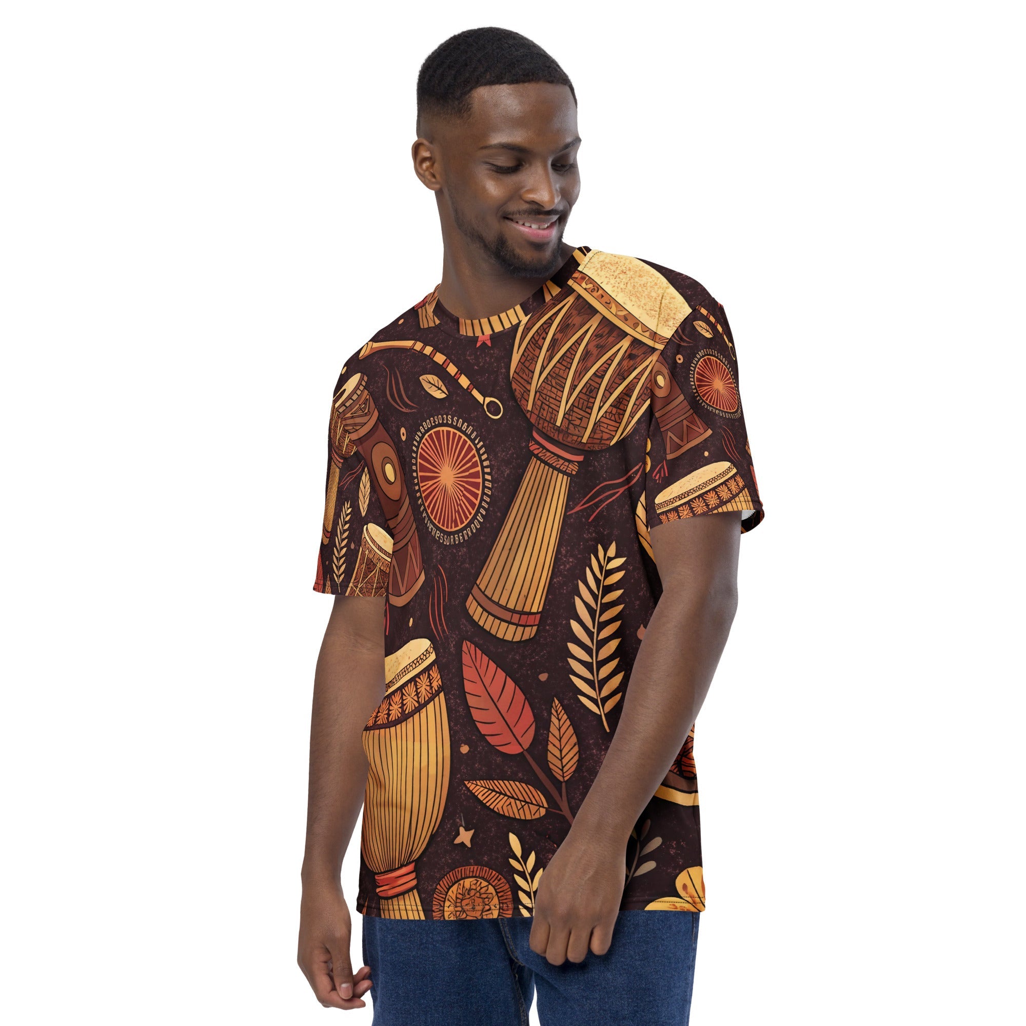 Earthy Drum Rhythms All - Over Print T-Shirt – Tribal Percussion & Nature Design - Craig Michael Design