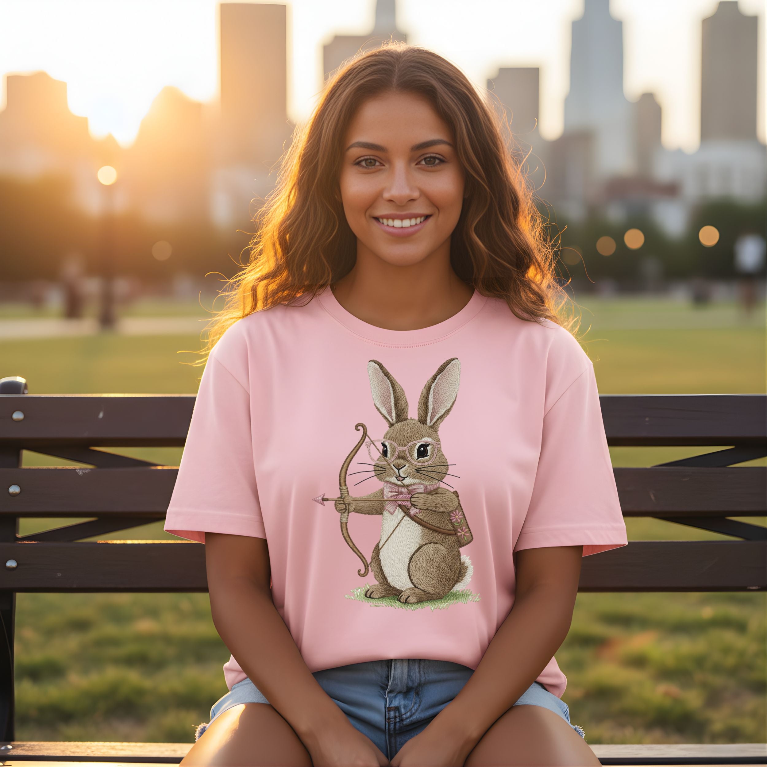 Cute Bunny with Bow and Arrow Pink T-Shirt