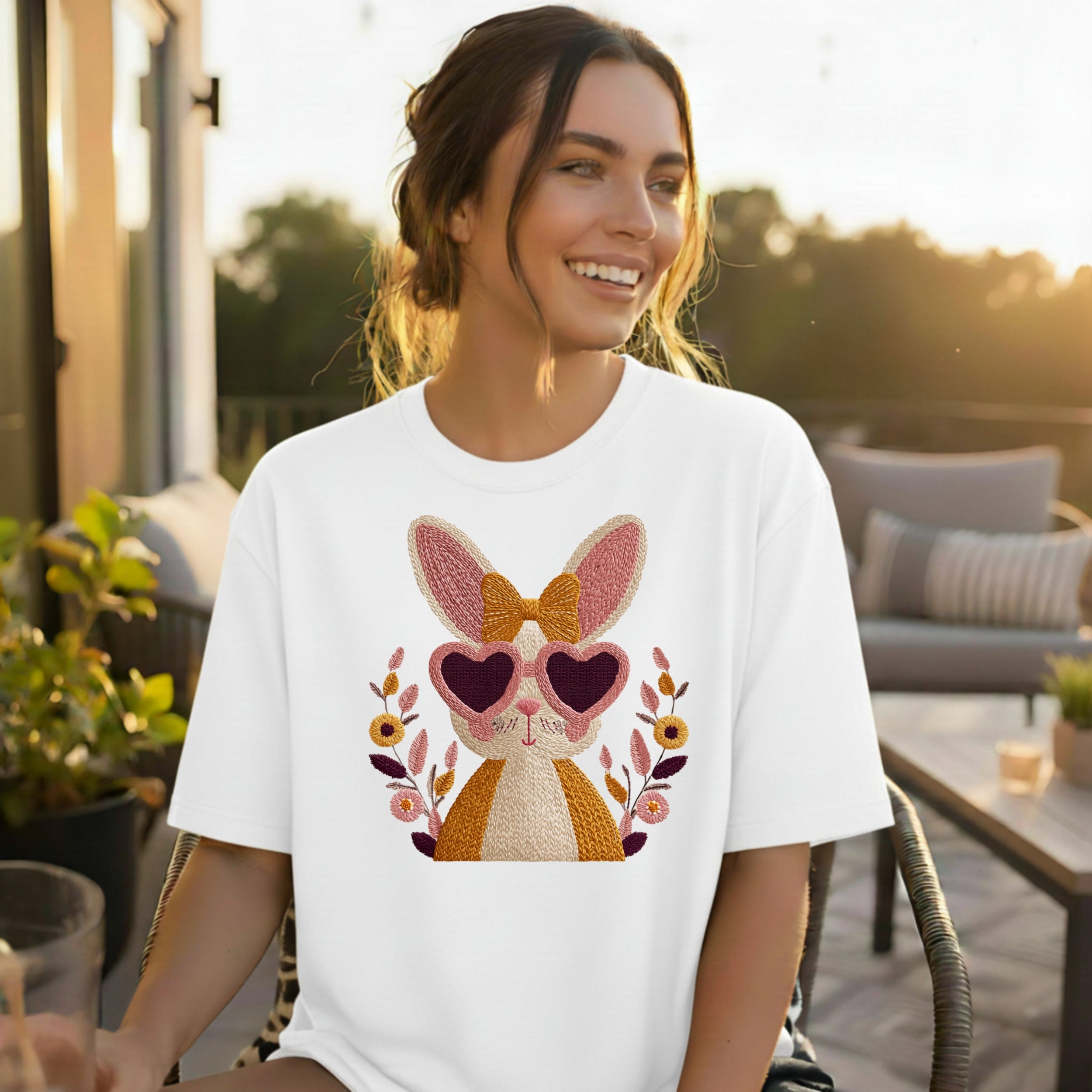 Adorable Bunny with Heart Sunglasses Graphic T-Shirt