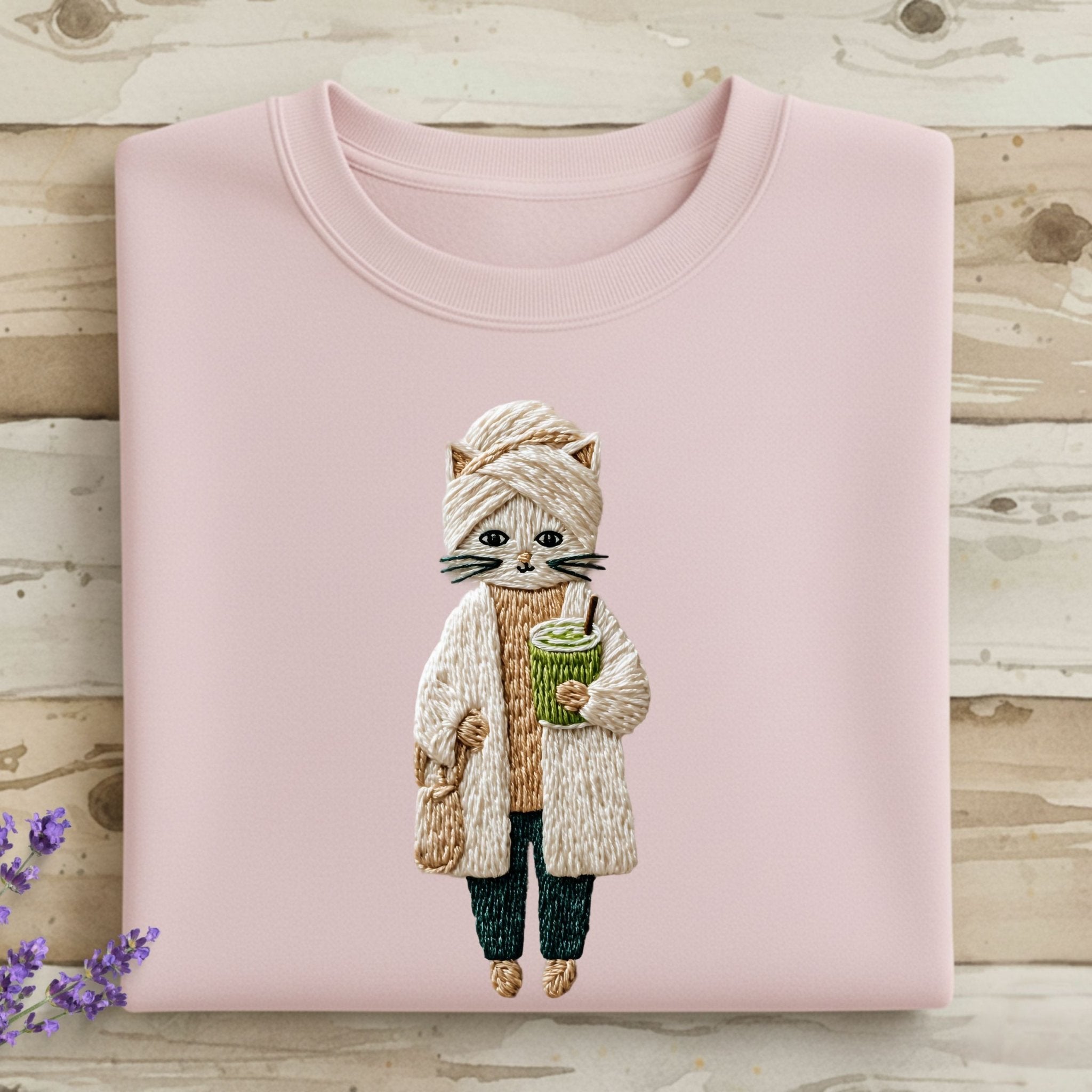 Embroidered Cat T Shirt, Boho Cat T-Shirt, Cat with Turban, Funny Cat T Shirt, Drink, Modern Cat T-Shirt, Cat Lover Gift, Pet Cat T-Shirt - Craig Michael Design