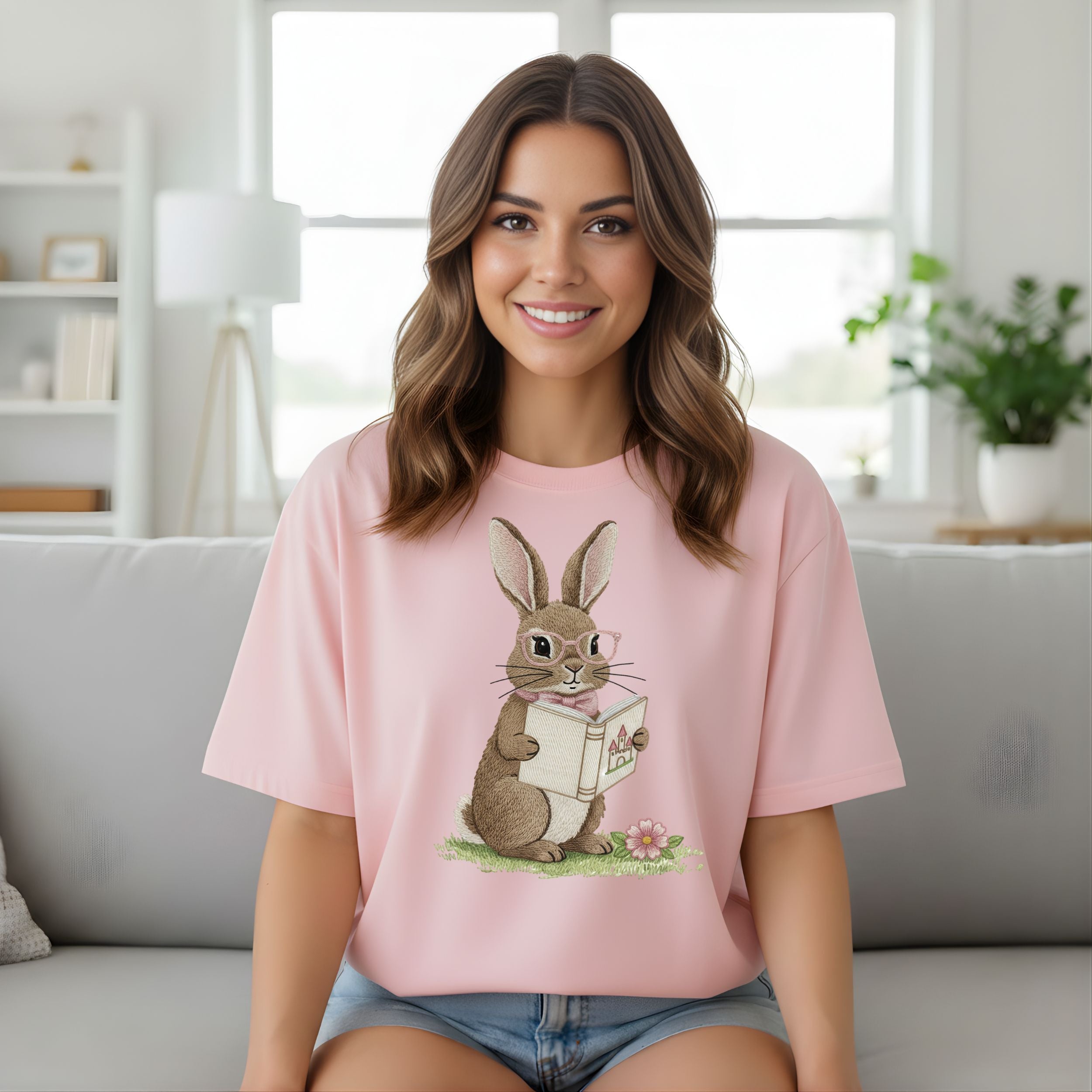 Adorable Rabbit Reading a Book Graphic T-Shirt