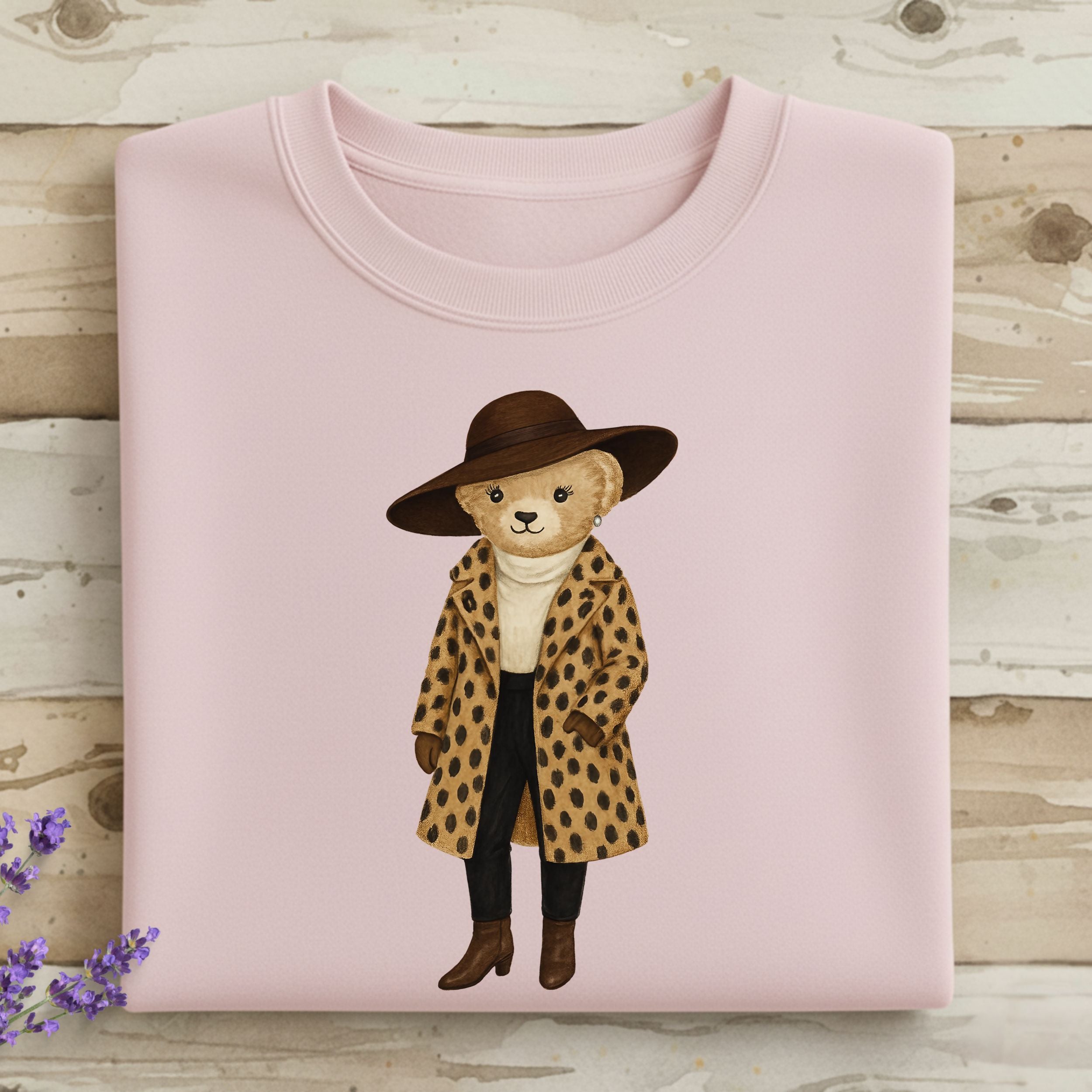 Stylish Bear in a Hat and Coat Pink Shirt
