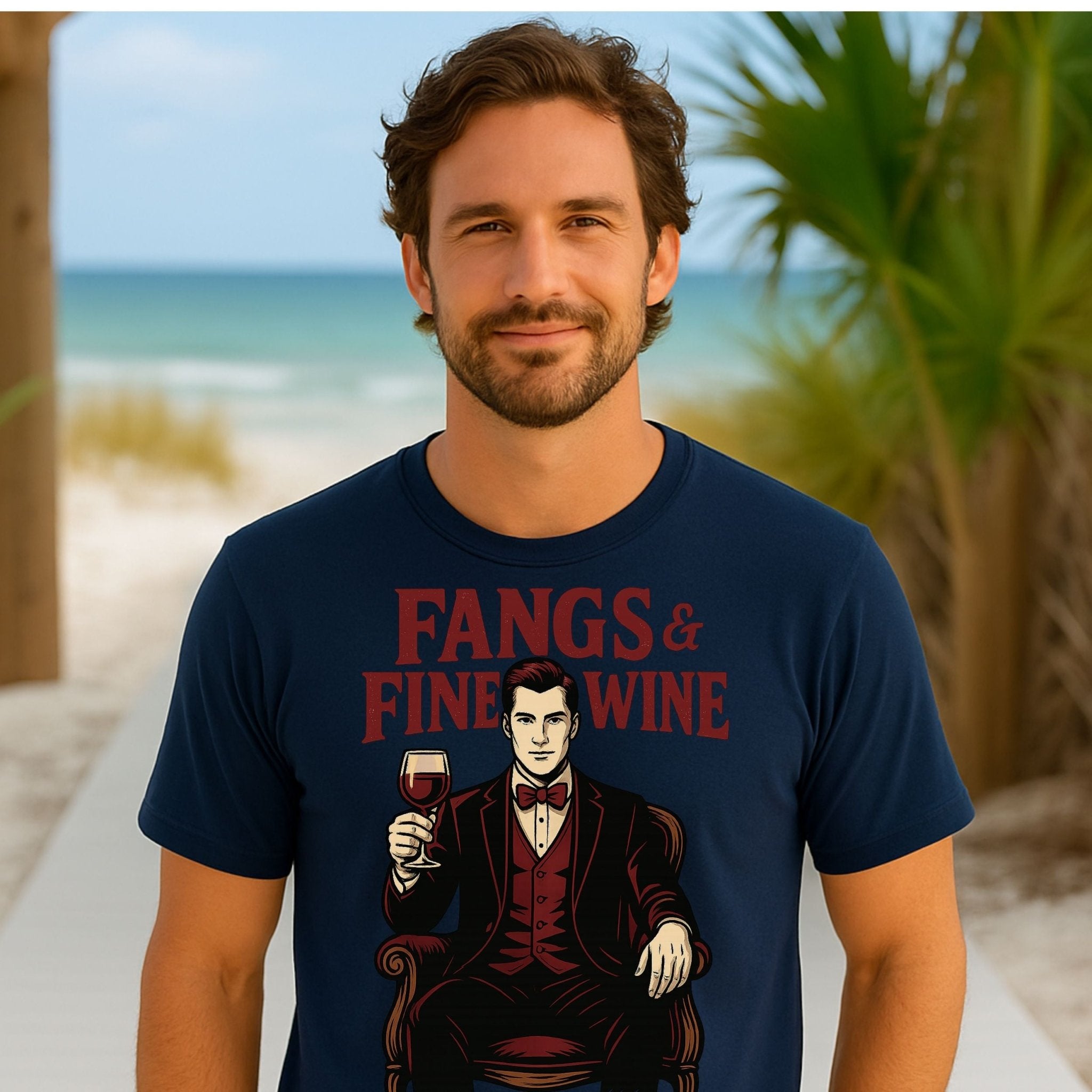 Fangs & Fine Wine Shirt, Vampire Halloween T-Shirt - Craig Michael Design