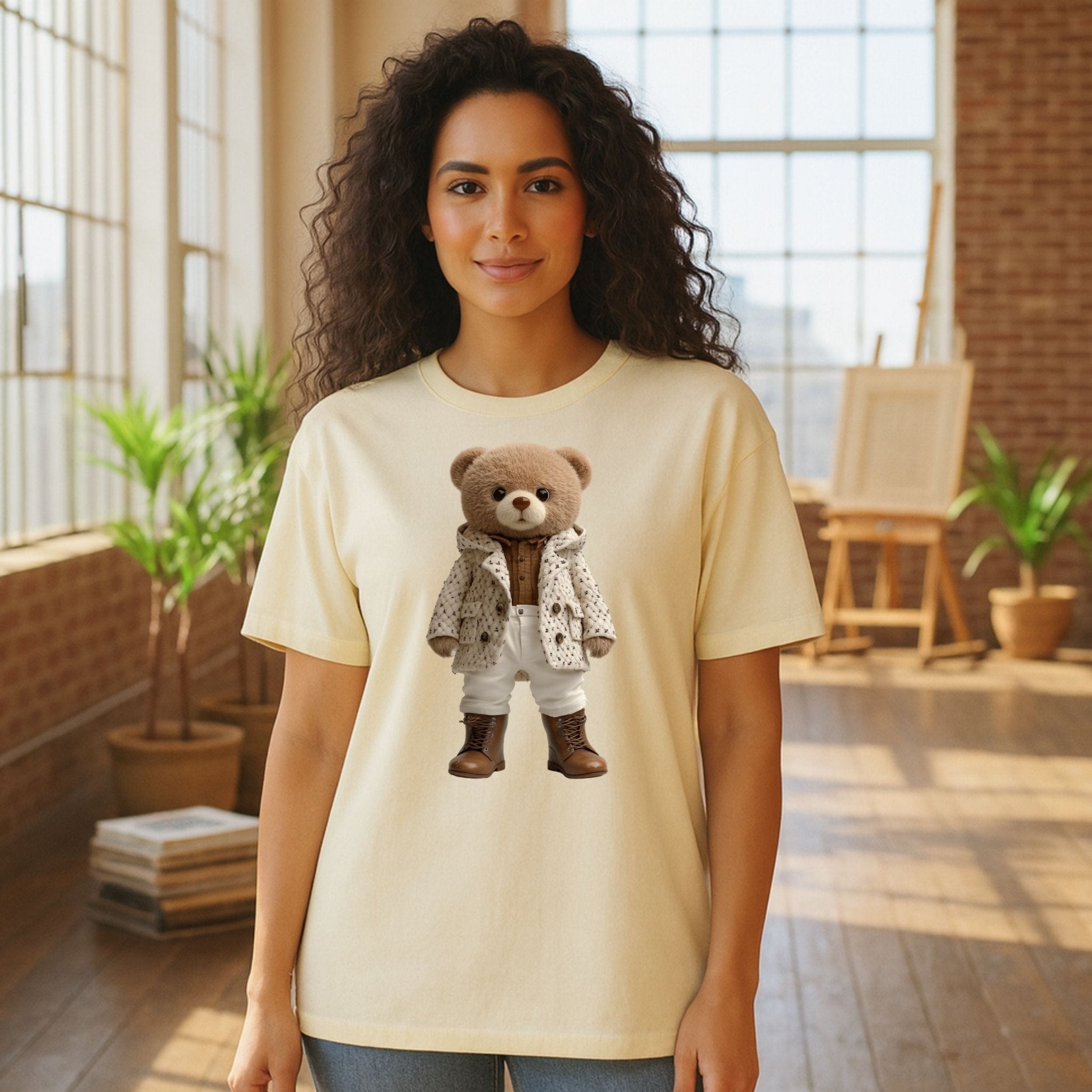 Fashionista Bear Shirt, Neutral Aesthetic Teddy Bear Tee - Craig Michael Design