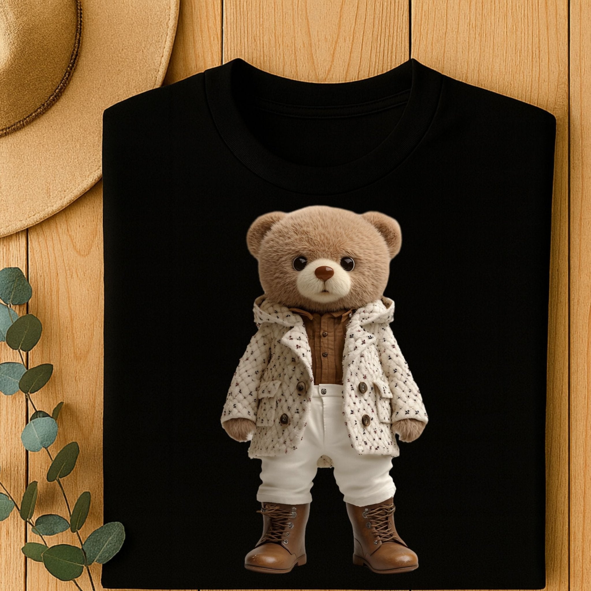 Fashionista Bear Shirt, Neutral Aesthetic Teddy Bear Tee - Craig Michael Design