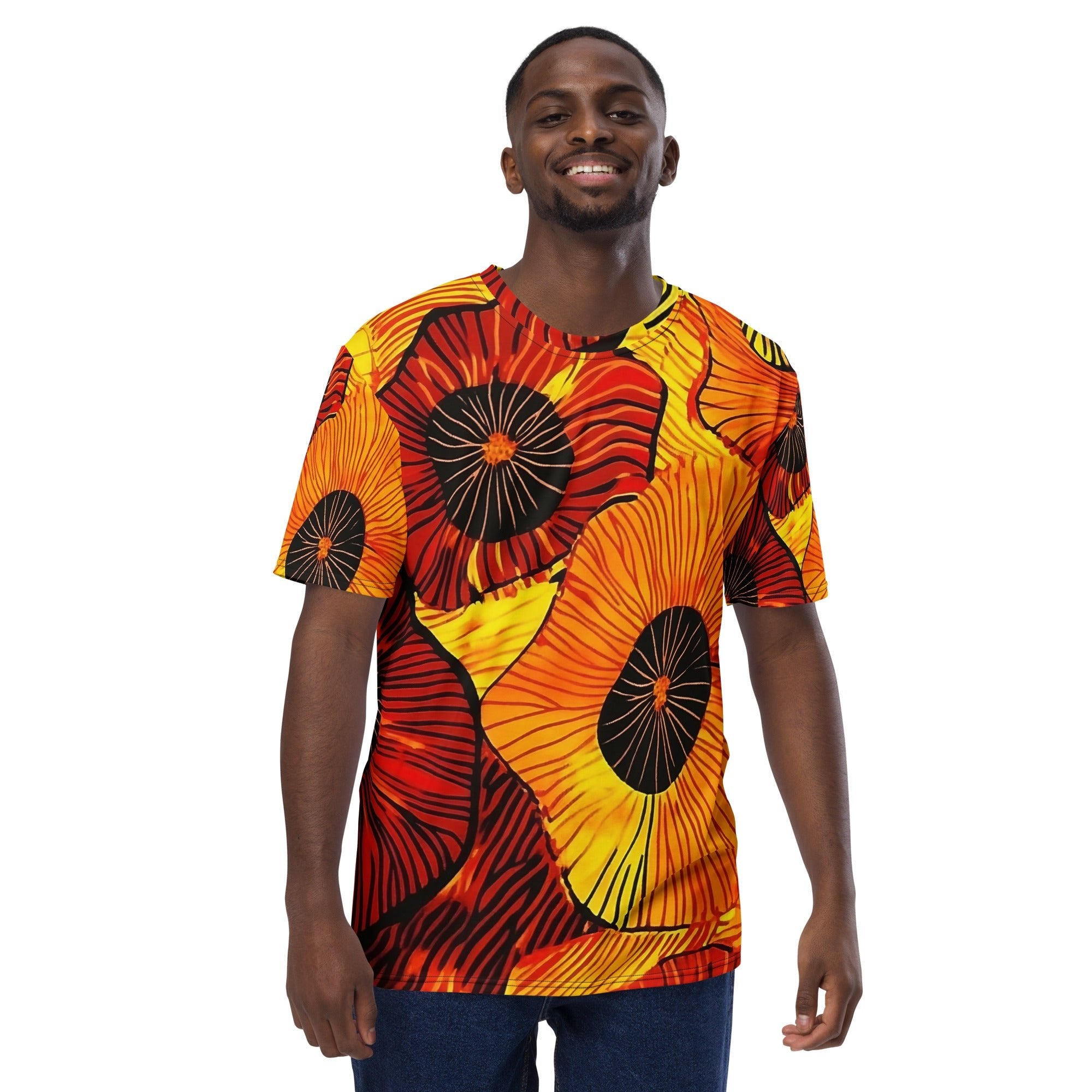 Fiery Bloom – African Print T-Shirt, Bold Floral Dashiki - Inspired Tee, Afro - Boho Tee - Craig Michael Design