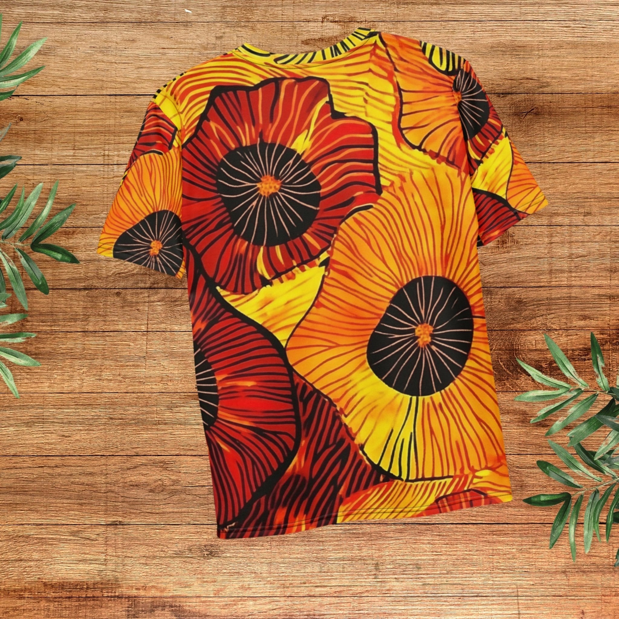 Fiery Bloom – African Print T-Shirt, Bold Floral Dashiki - Inspired Tee, Afro - Boho Tee - Craig Michael Design