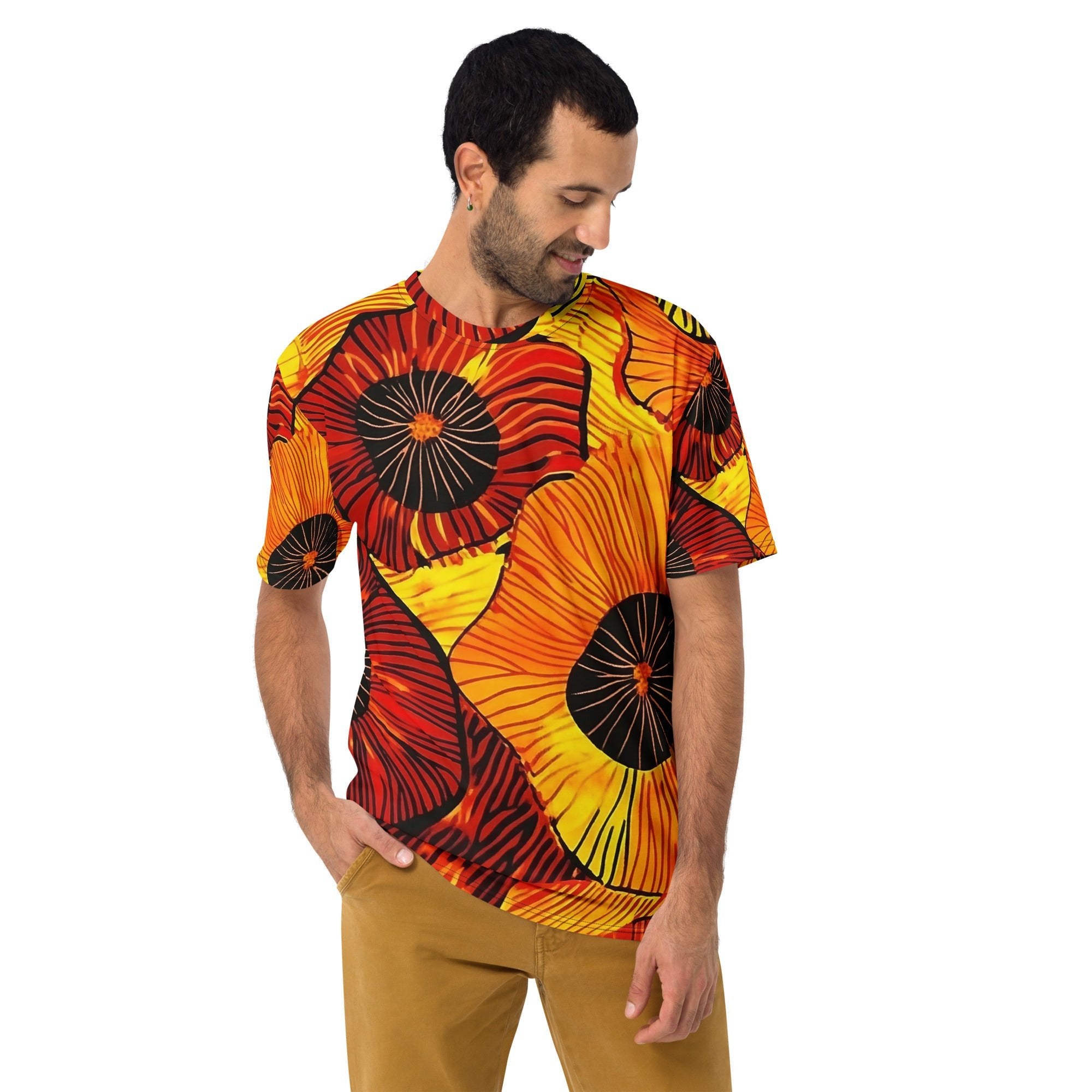 Fiery Bloom – African Print T-Shirt, Bold Floral Dashiki - Inspired Tee, Afro - Boho Tee - Craig Michael Design