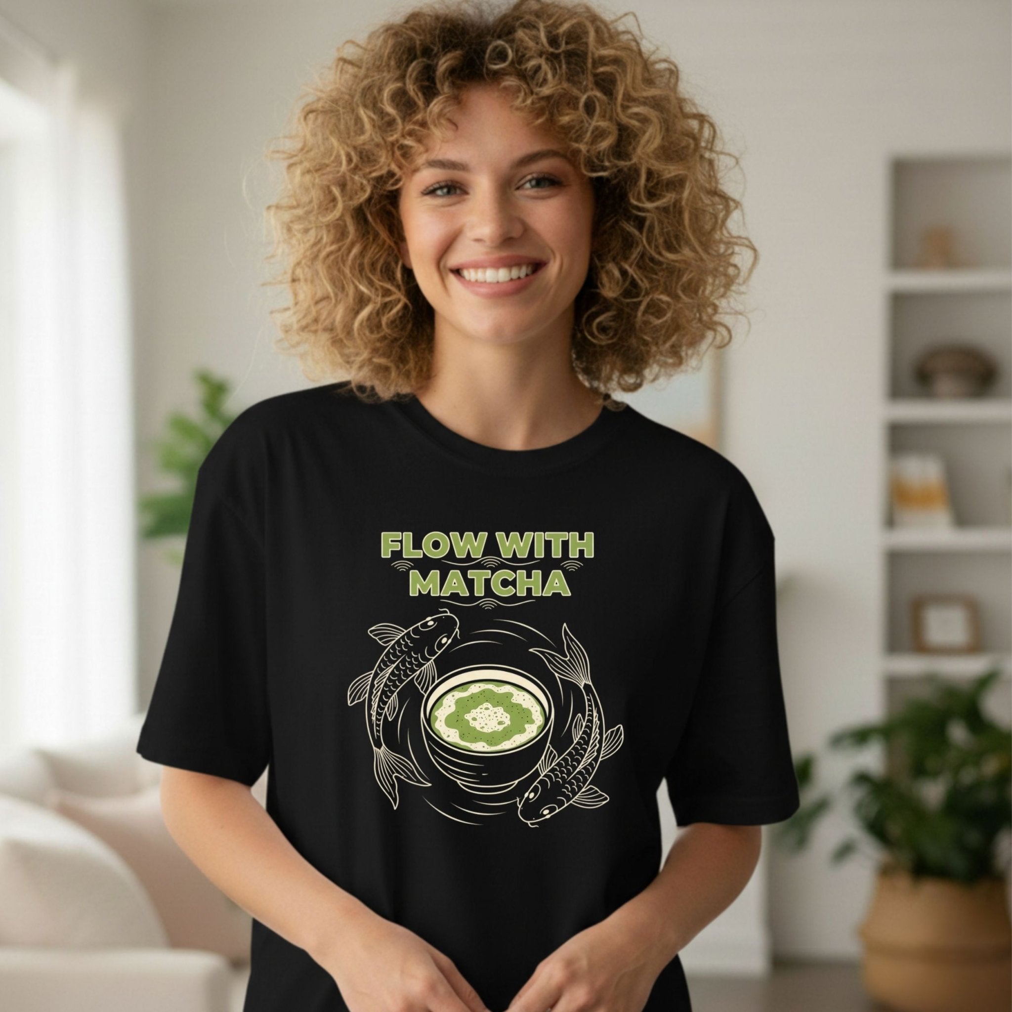 Flow With Matcha T-Shirt, Koi Fish Tee, Matcha Lover Gift, Japanese Tea Shirt, Zen Style Shirt, Aesthetic Tee, Unique Matcha T-Shirt - Craig Michael Design