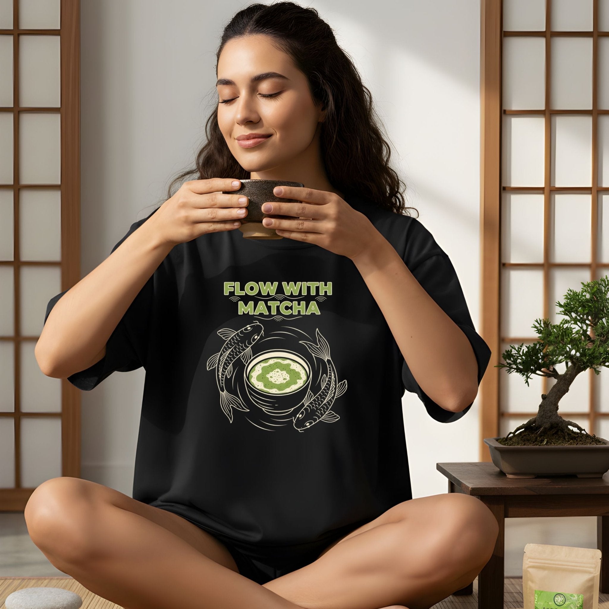 Flow With Matcha T-Shirt, Koi Fish Tee, Matcha Lover Gift, Japanese Tea Shirt, Zen Style Shirt, Aesthetic Tee, Unique Matcha T-Shirt - Craig Michael Design