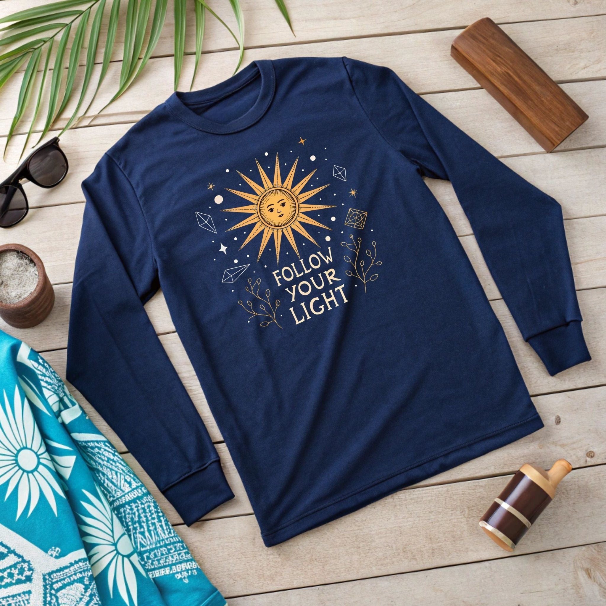 🌞 Follow Your Light Long Sleeve T-Shirt – Celestial Style for Free Spirits - Craig Michael Design