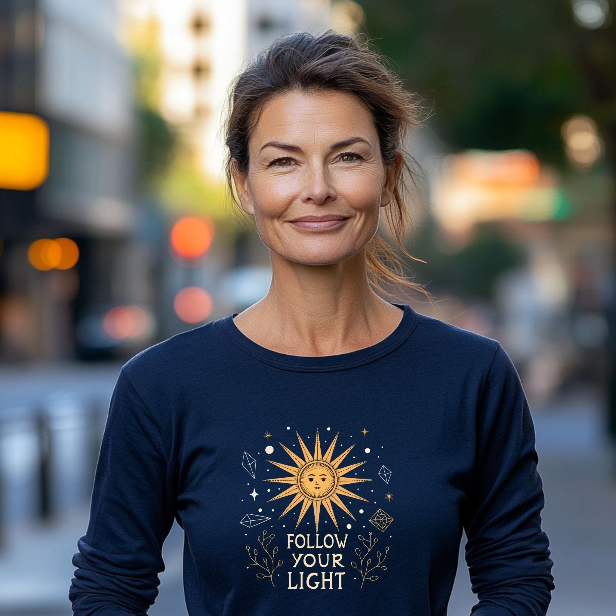 🌞 Follow Your Light Long Sleeve T-Shirt – Celestial Style for Free Spirits - Craig Michael Design