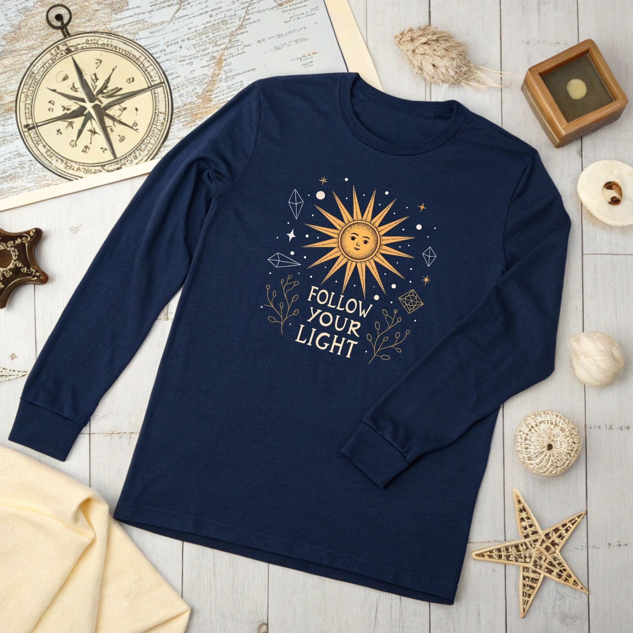 🌞 Follow Your Light Long Sleeve T-Shirt – Celestial Style for Free Spirits - Craig Michael Design