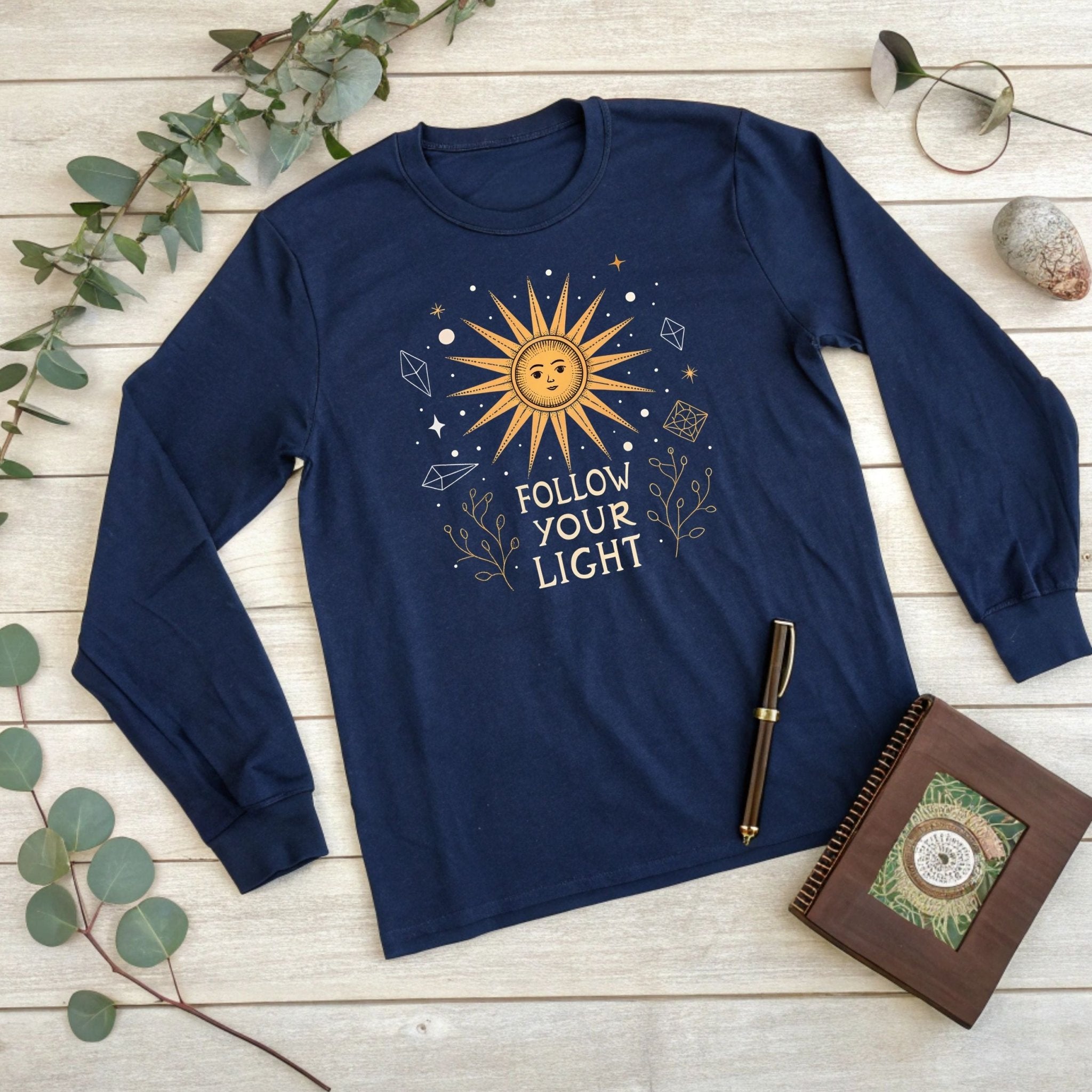 🌞 Follow Your Light Long Sleeve T-Shirt – Celestial Style for Free Spirits - Craig Michael Design