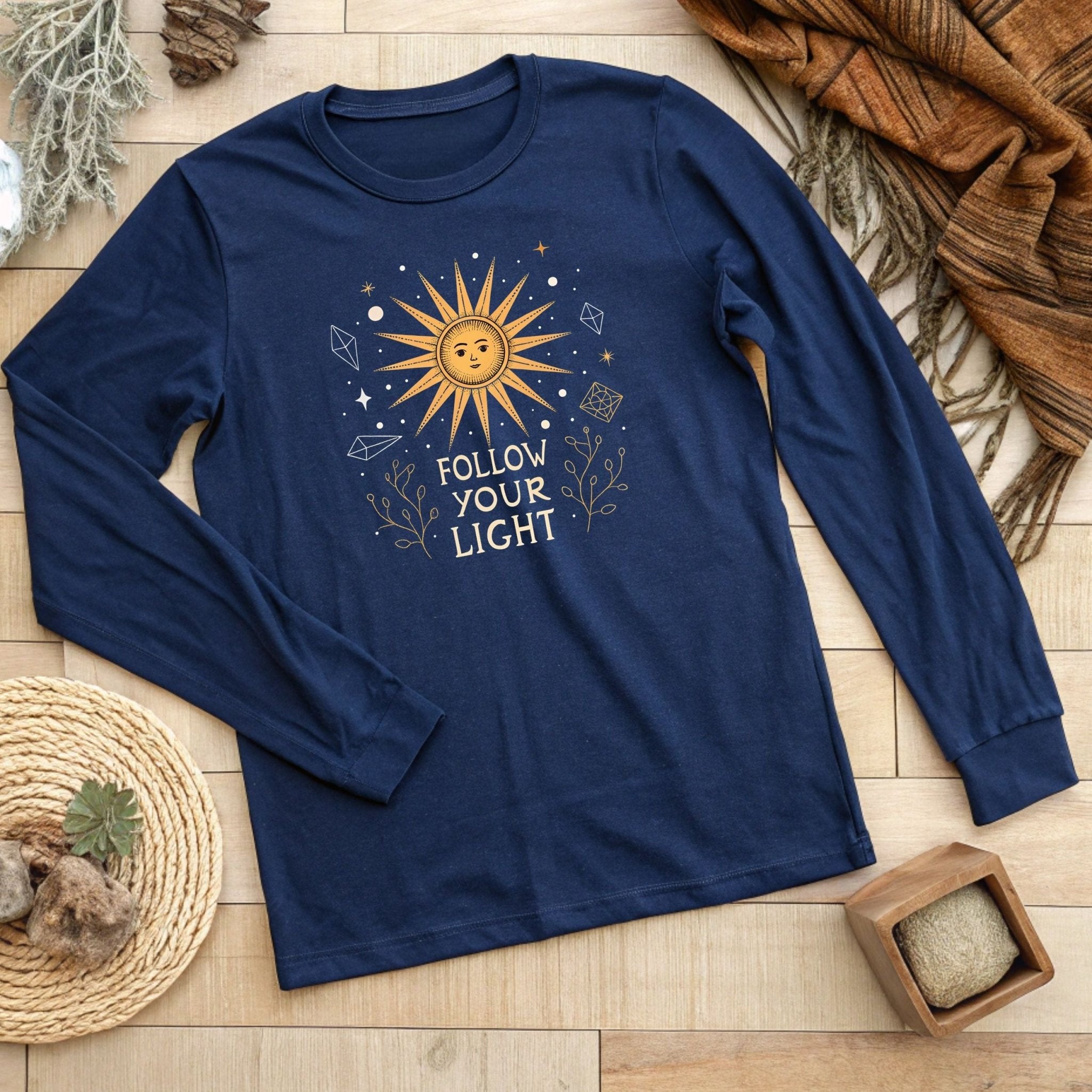 🌞 Follow Your Light Long Sleeve T-Shirt – Celestial Style for Free Spirits - Craig Michael Design