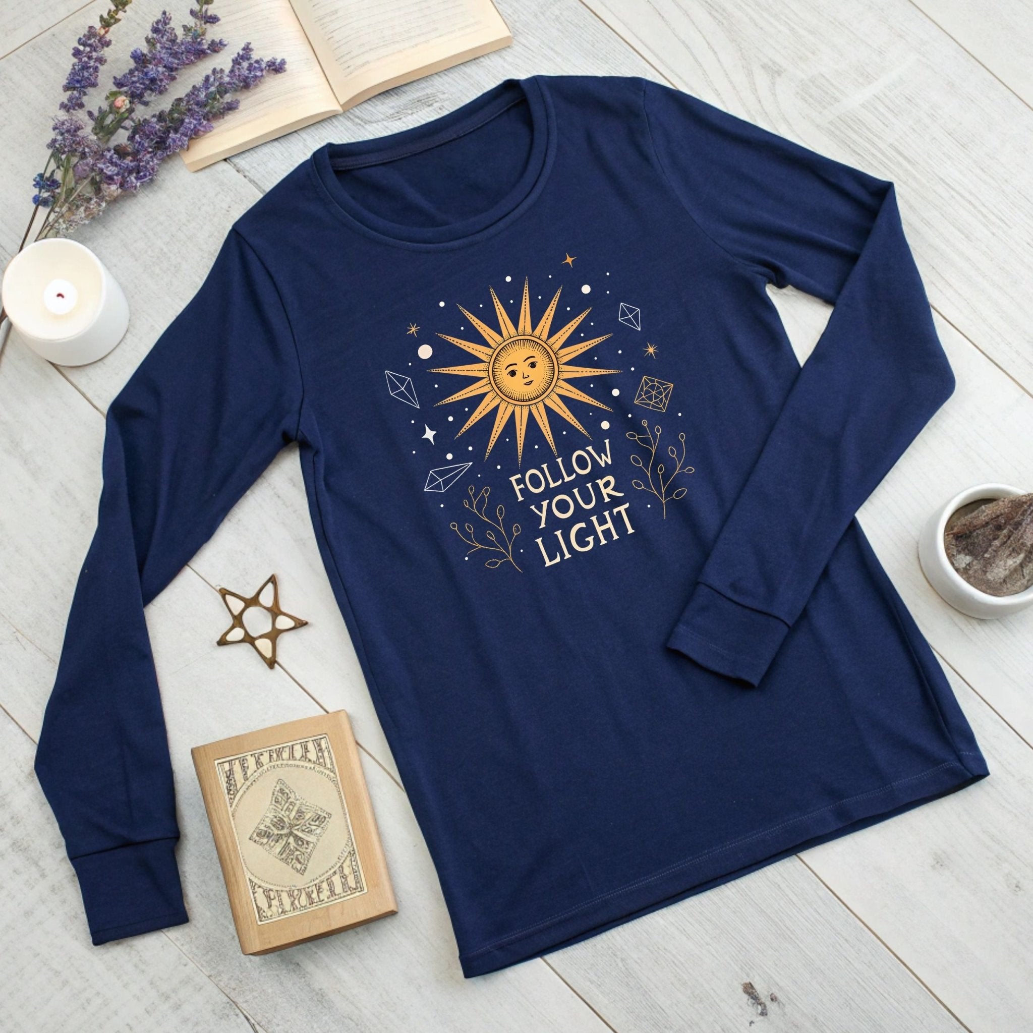 🌞 Follow Your Light Long Sleeve T-Shirt – Celestial Style for Free Spirits - Craig Michael Design
