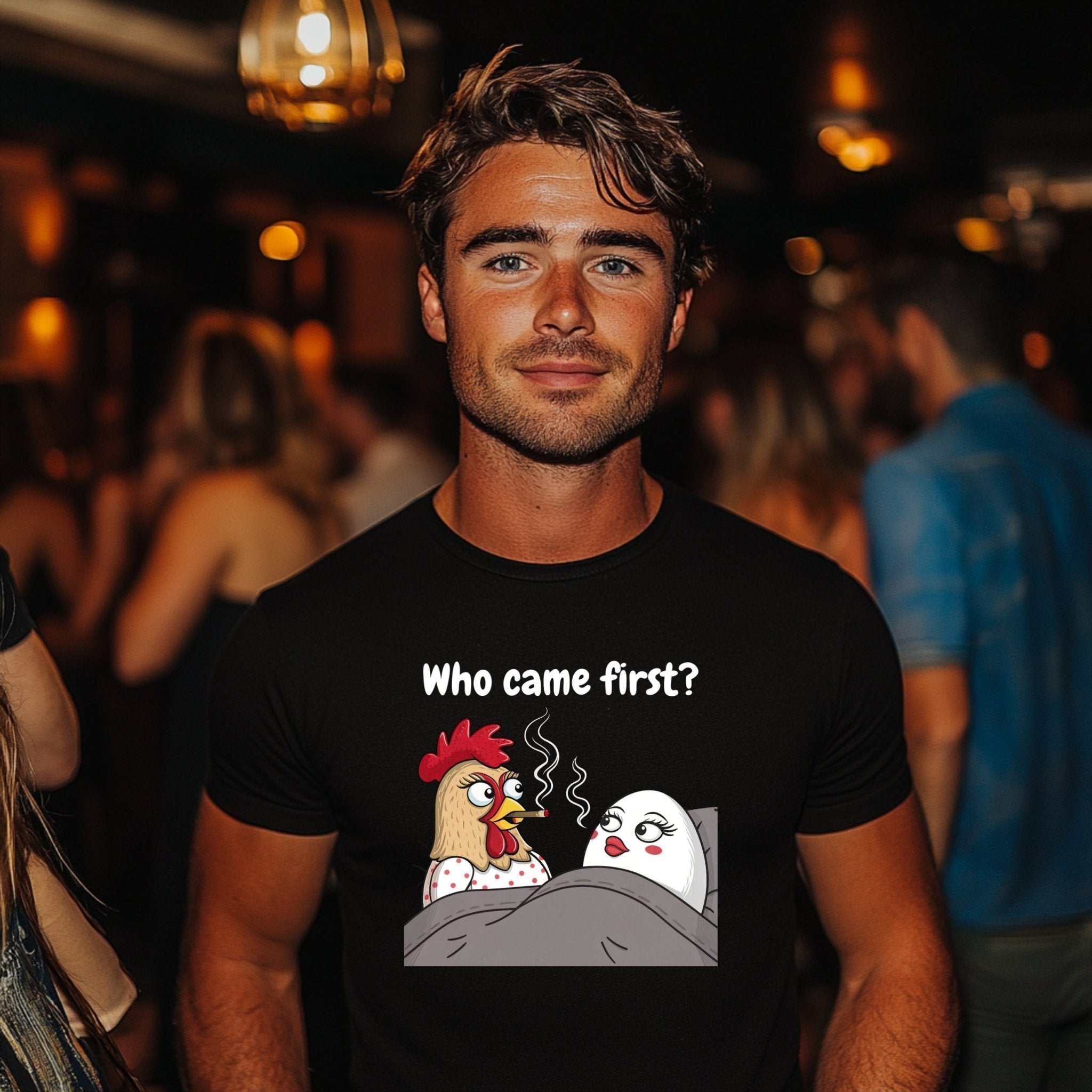Funny Chicken and Egg in Bed T-Shirt, Comical Hen and Egg Smoking Design, Hilarious Graphic Tee, Unique Gift for Poultry Lovers - Craig Michael Design