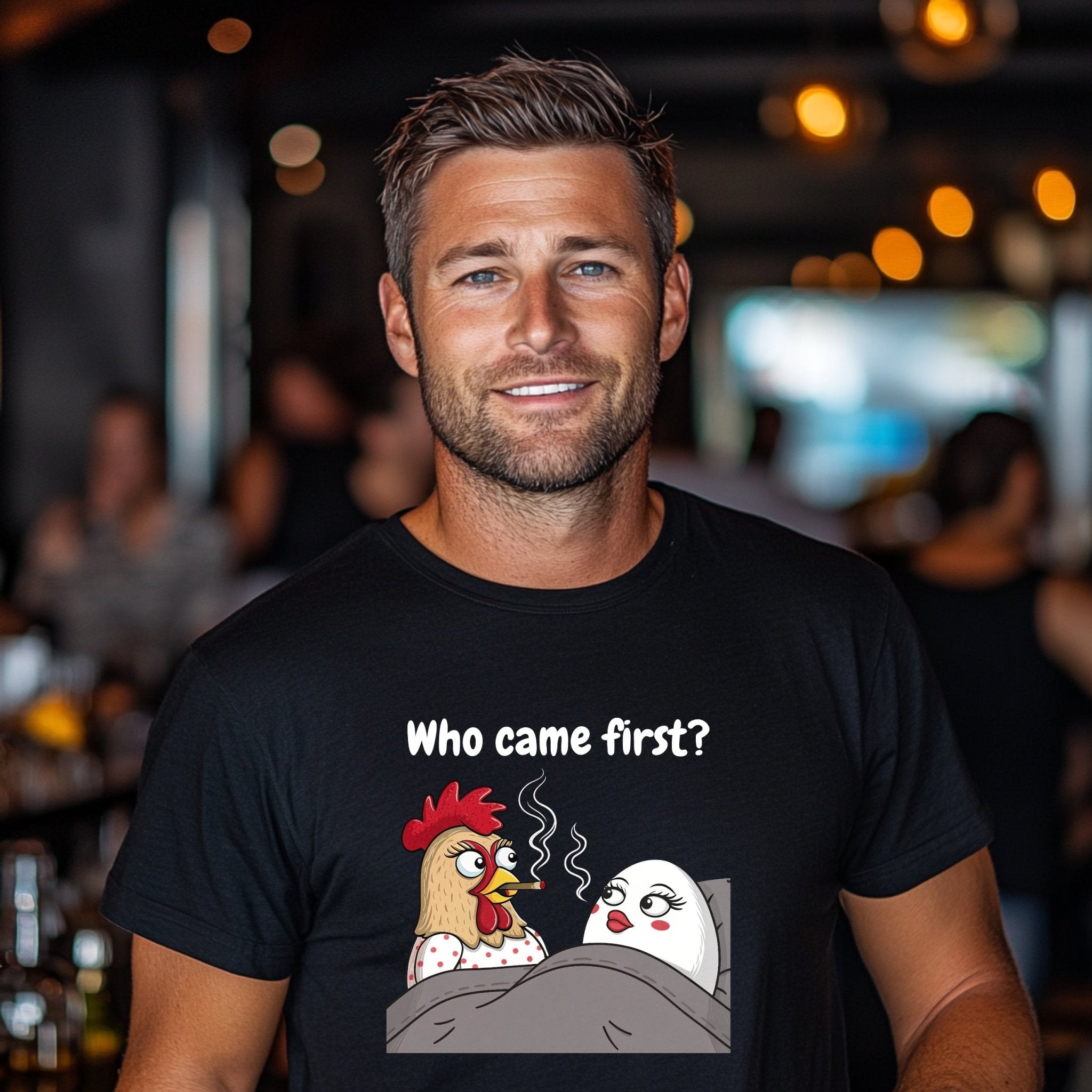 Funny Chicken and Egg in Bed T-Shirt, Comical Hen and Egg Smoking Design, Hilarious Graphic Tee, Unique Gift for Poultry Lovers - Craig Michael Design