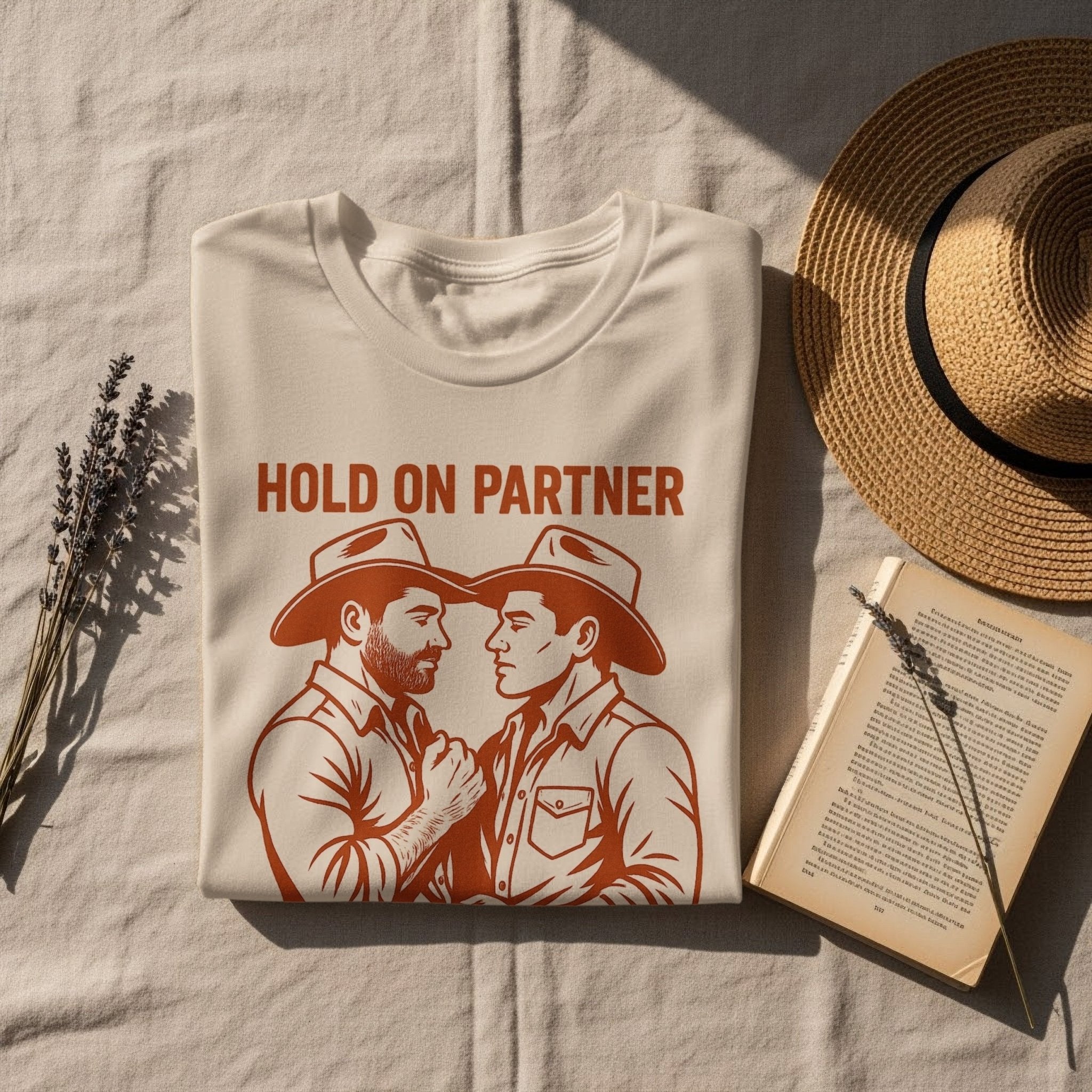 Funny Gay Cowboy Shirt, Overstimulated Pride Tee, Retro Mlm T-Shirt, Sexy Gay Gift for Him, Hold On Partner Cowboy Top - Craig Michael Design