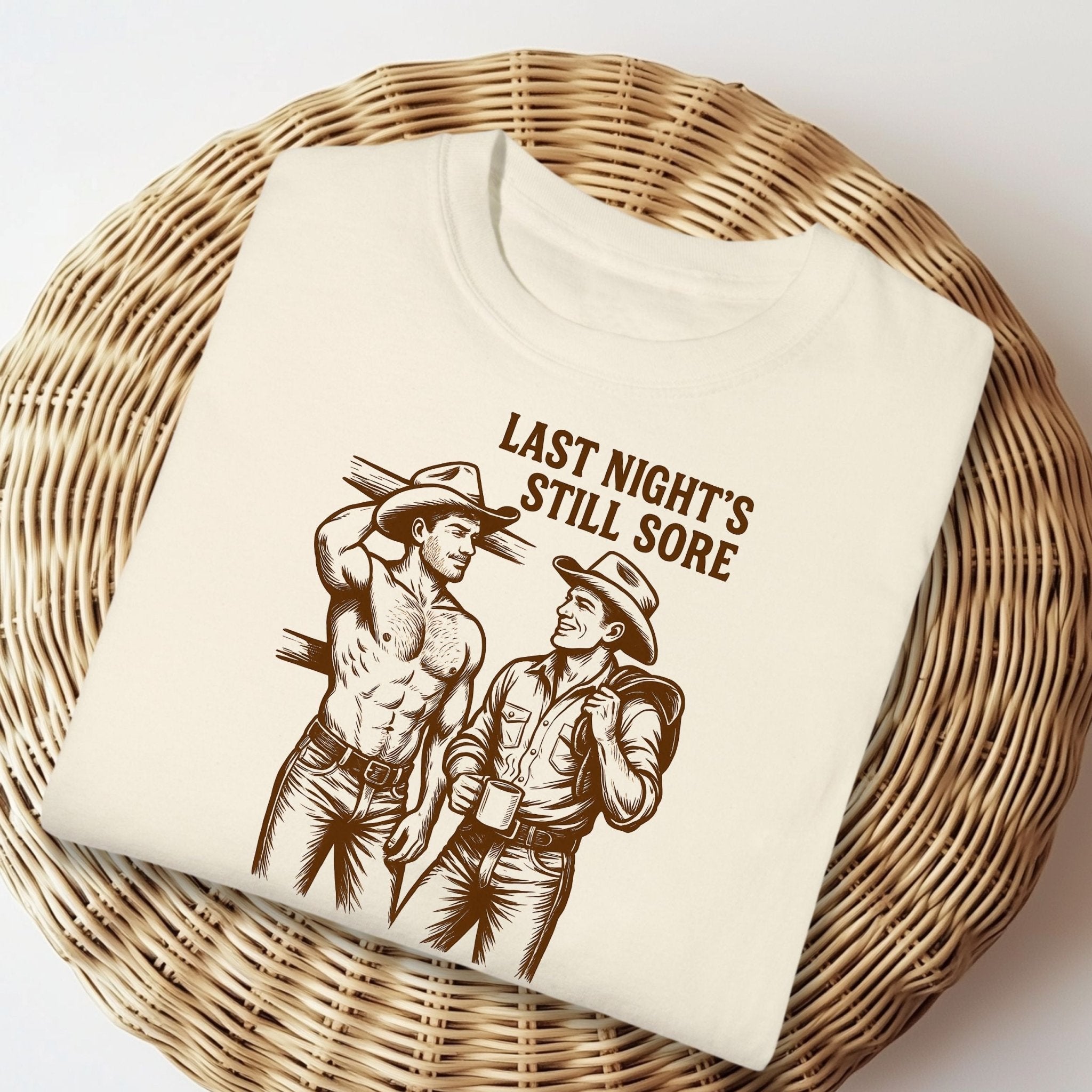 Funny Gay Cowboy Shirt, Sexy Mlm Muscle T-Shirt, Vintage Western Pride Tee, Gay Gift for Him, Last Night’s Still Sore Top - Craig Michael Design